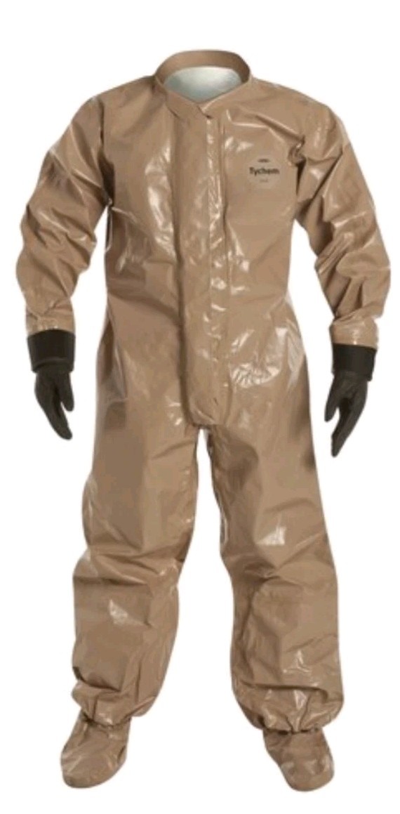 LOT 4x Dupont Tychem CPF 3 XL L M Chemical Resistant Coverall Tan Hoodless Suits