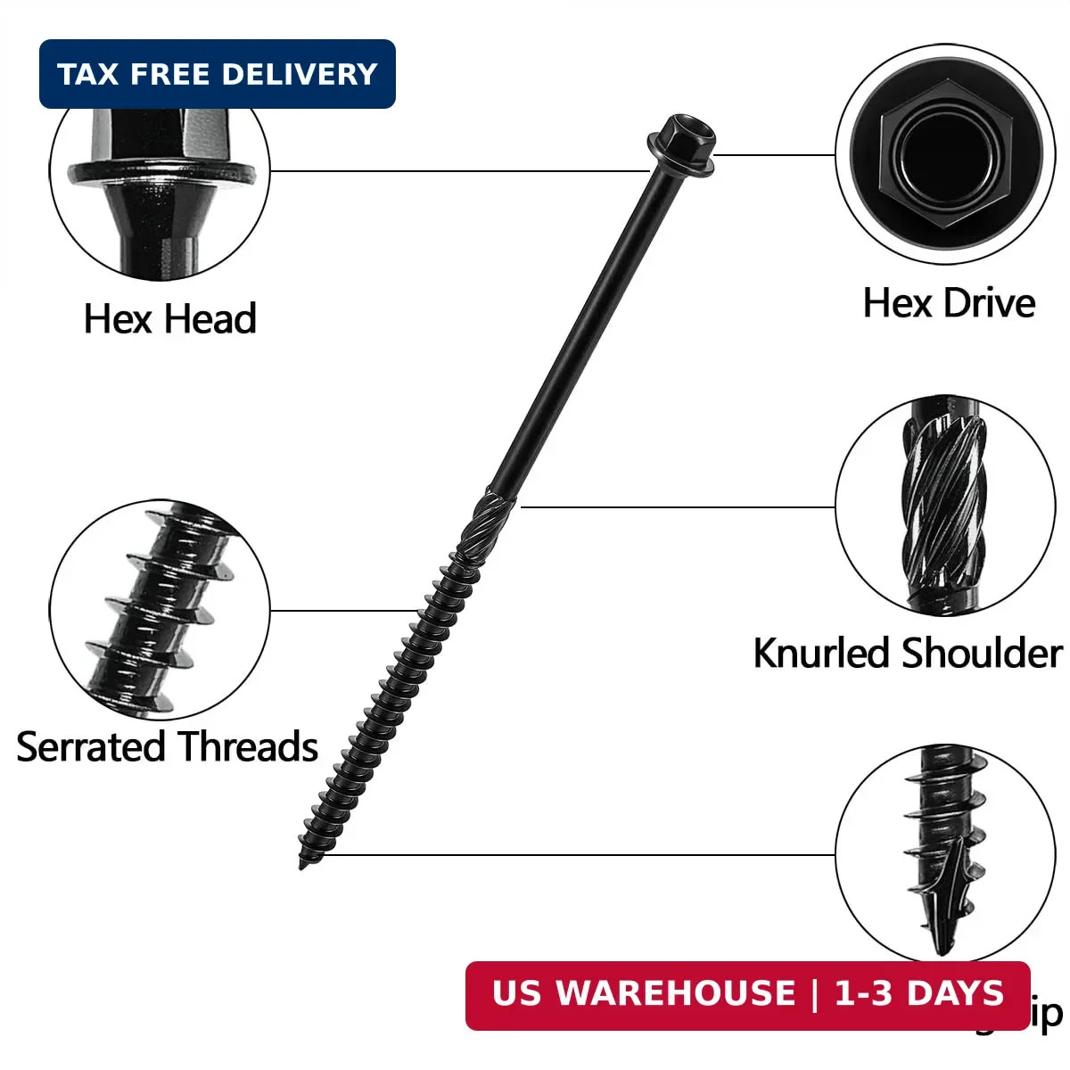 50 PCS(2.95lb), #14 x 6 Wood Structural Screws, Heavy Duty Hex Head Timber/Log/L