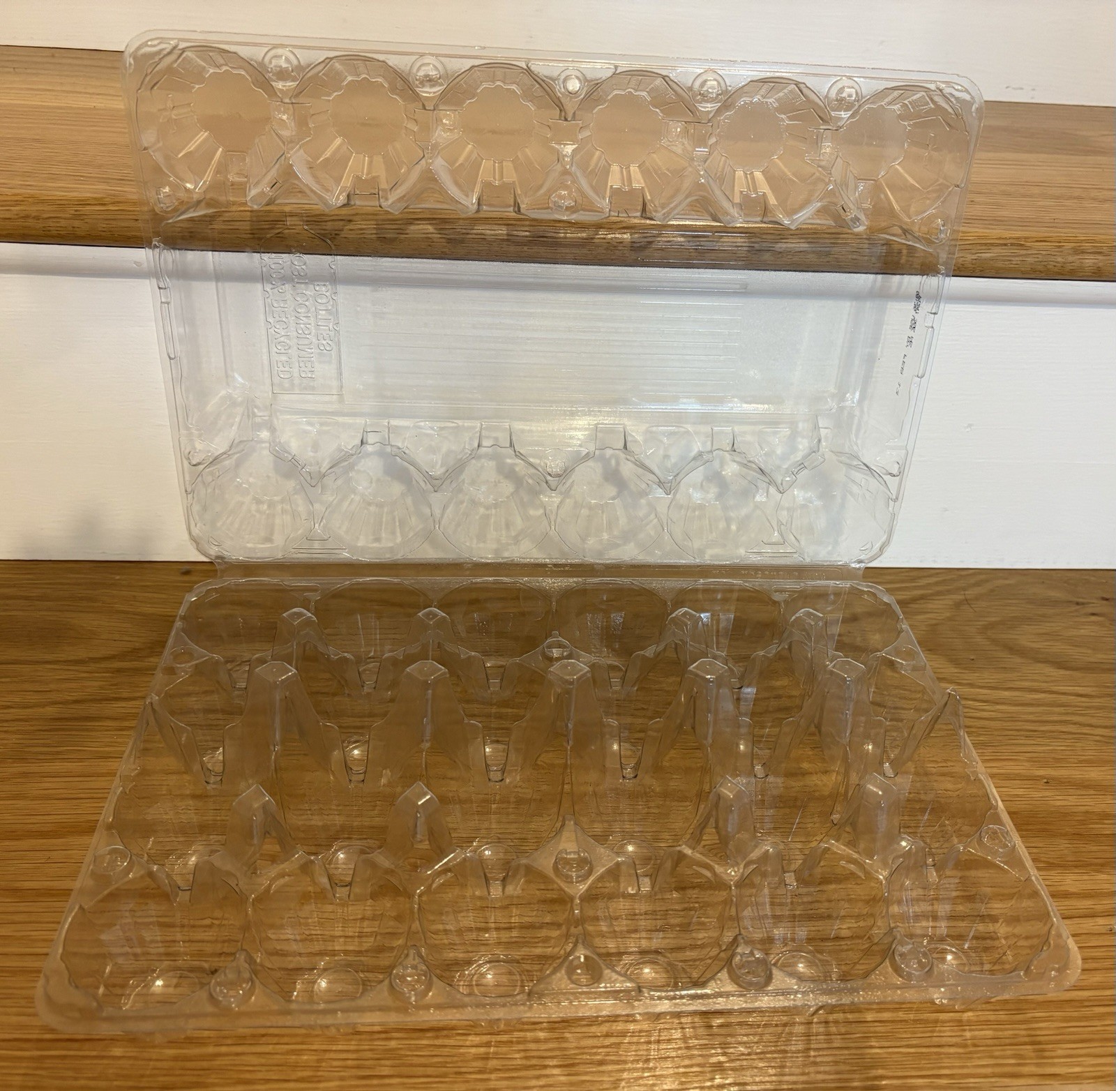 Egg Carton Crate~24 COUNT~2 Dozen~Clear Plastic~Two Fold~Attached Top~USA Made