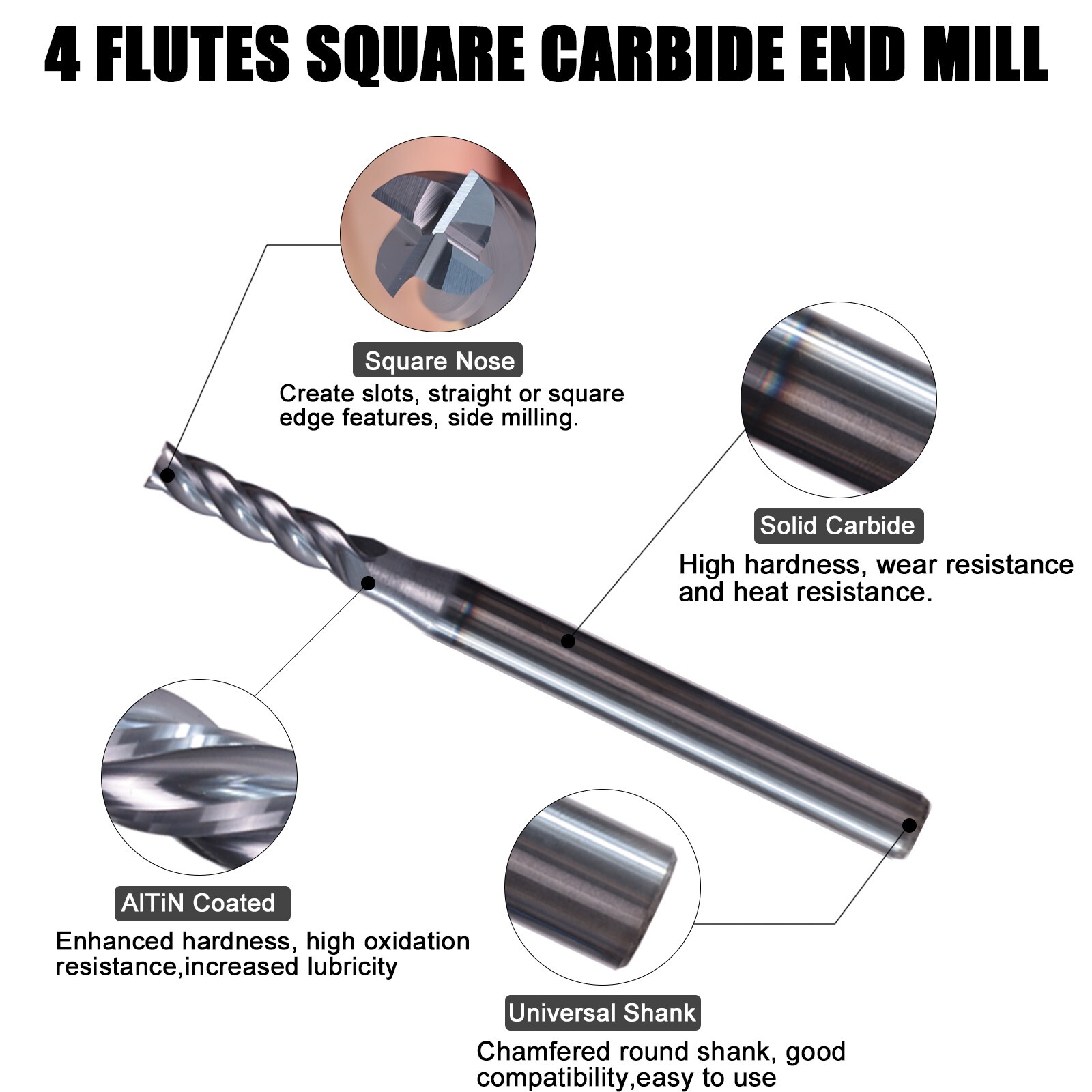 5 PCS 4 Flute 1/16″ Carbide End Mill 1-1/2″ Overall Length -AlTiN Coated NEW