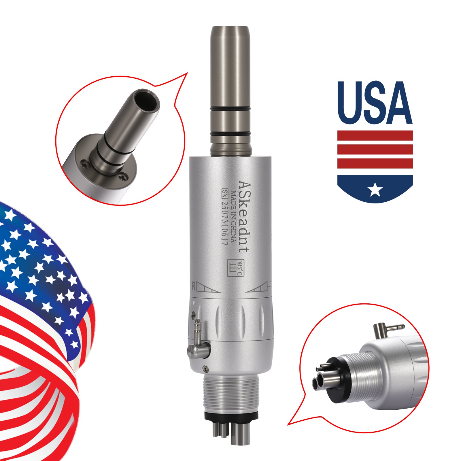 5X ASkeadnt Dental Slow Low Speed Handpiece Air Motor E-type 4 Holes AS Y