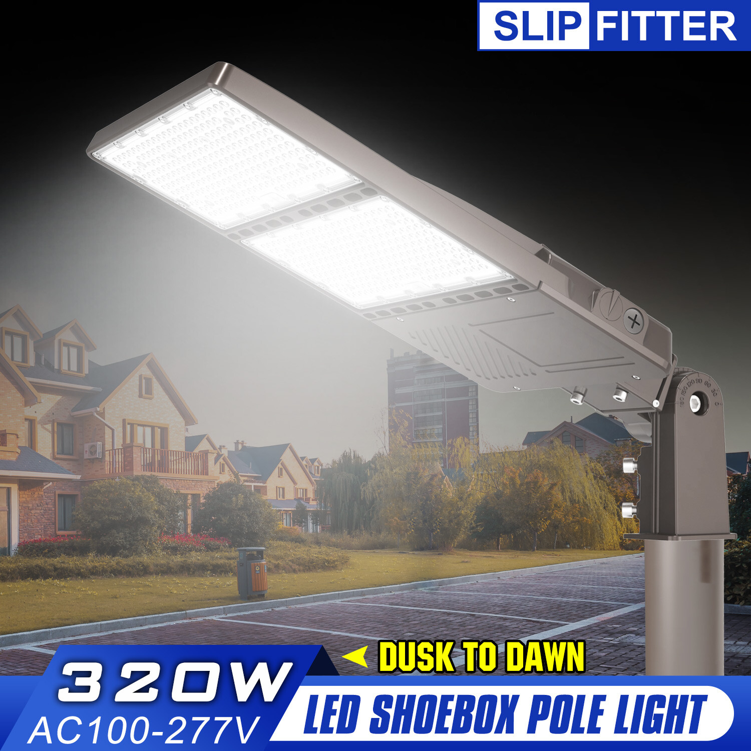 320W LED Shoebox Street Light Outdoor Parking Lot Area Pole Light with Photocell