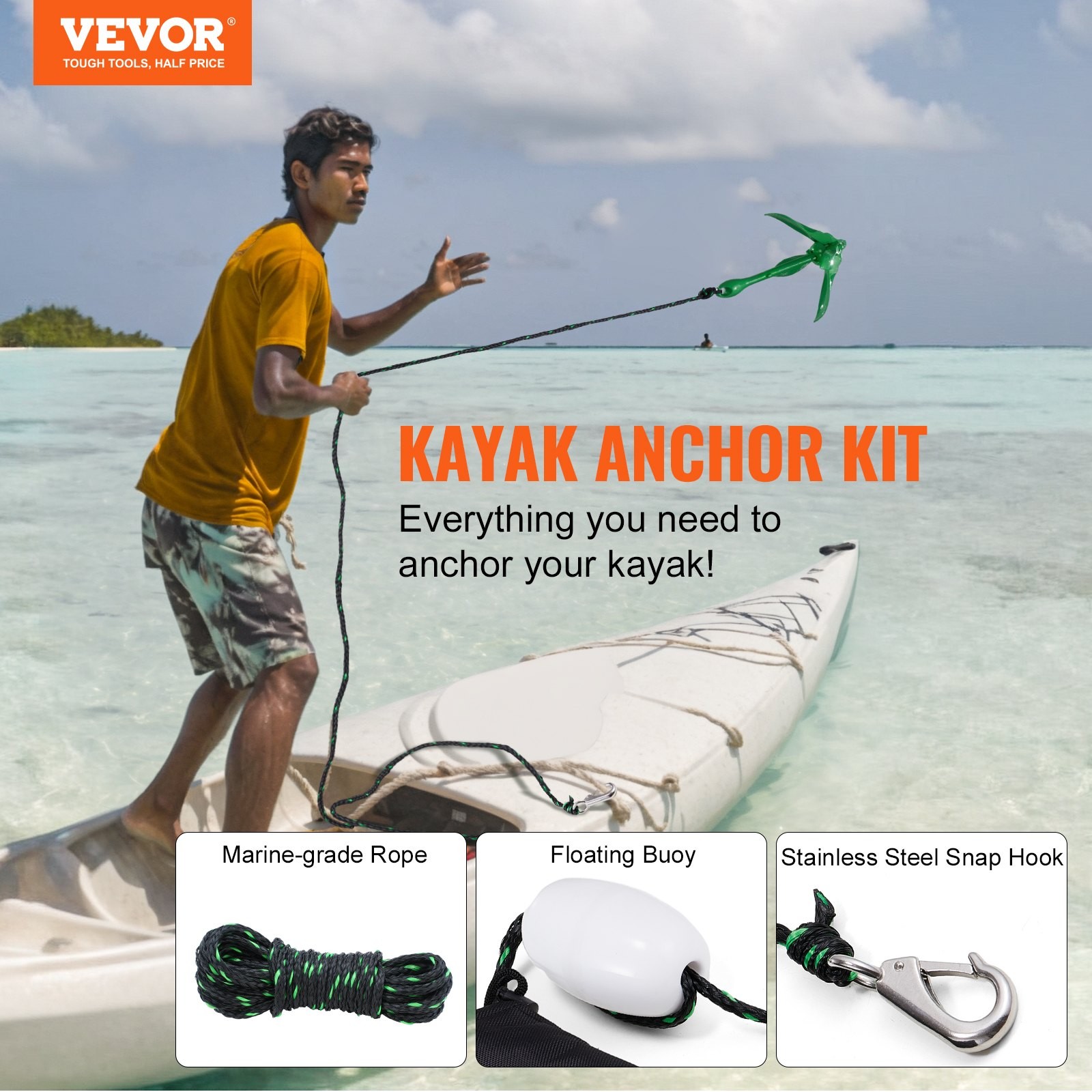[New]Kayak Anchor Kit, 3.5 lb Paddle Board Anchor Kit with 26.2 ft/8 m Rope and