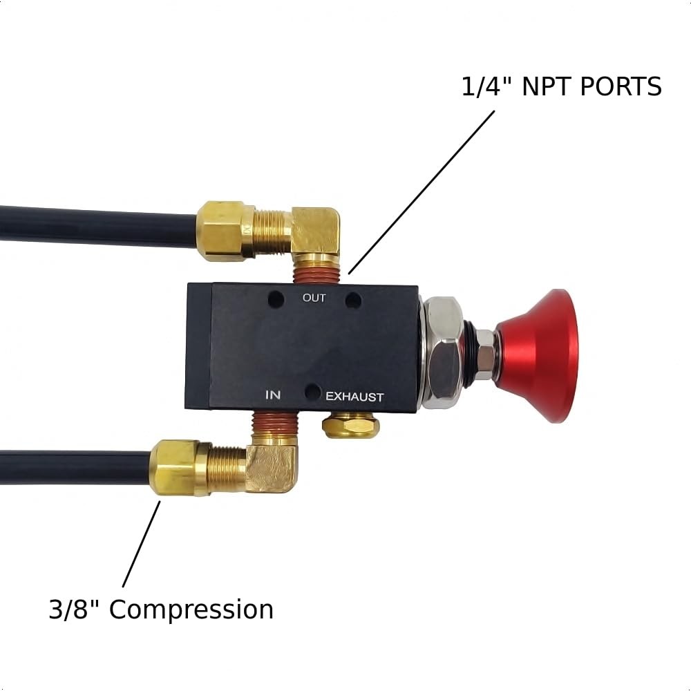 PartLogix 3-Way Three-Way Push/Pull Manual Tailgate Dump Air Valve Kit for Semi