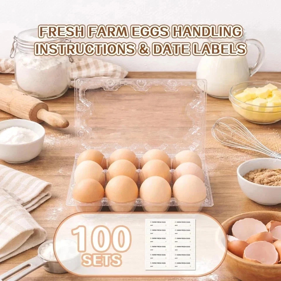 100 Packs Egg Cartons Cheap Bulk Plastic for 12 Eggs Clear Egg Cartons