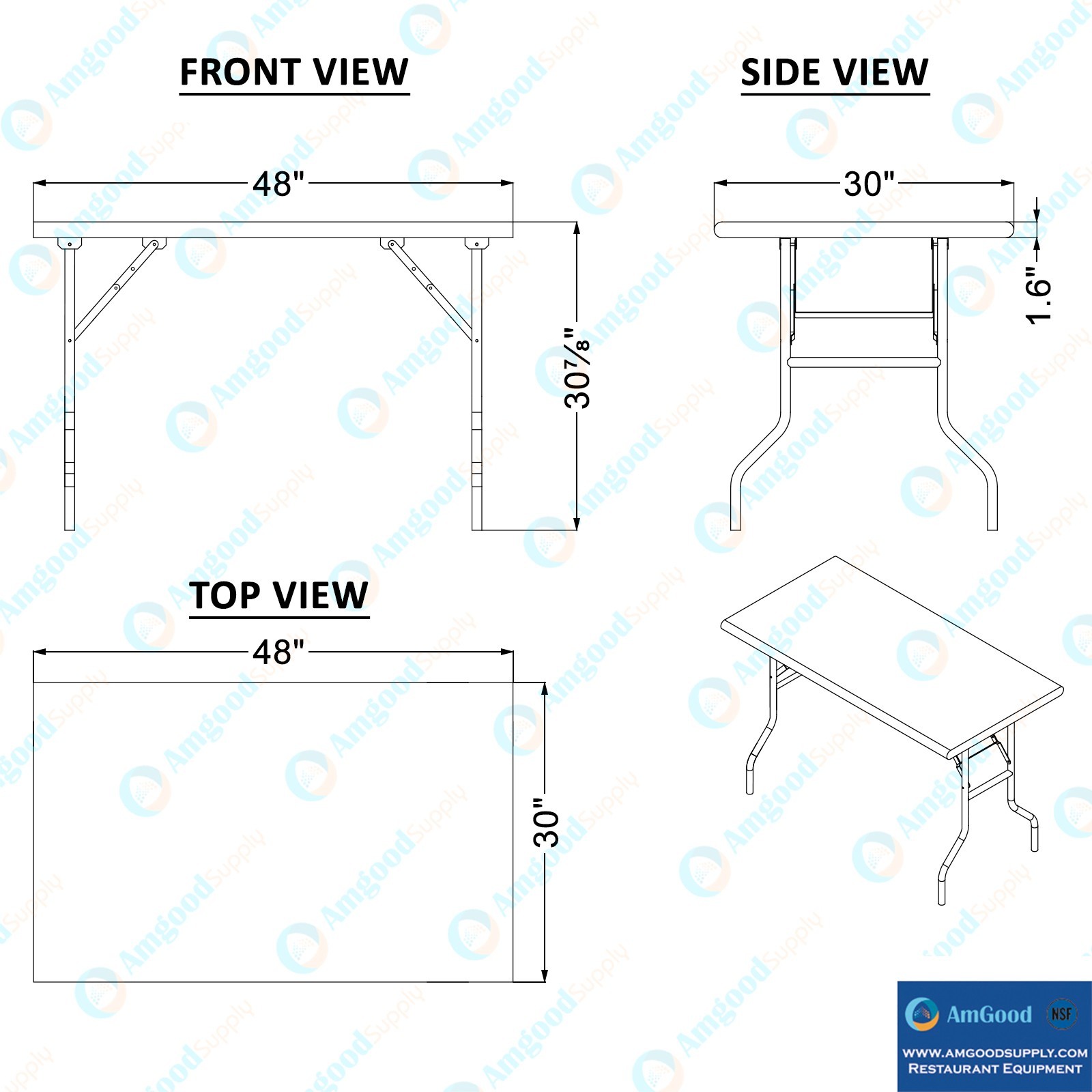 30 in. x 48 in. Stainless Steel Open Base Folding Work Table