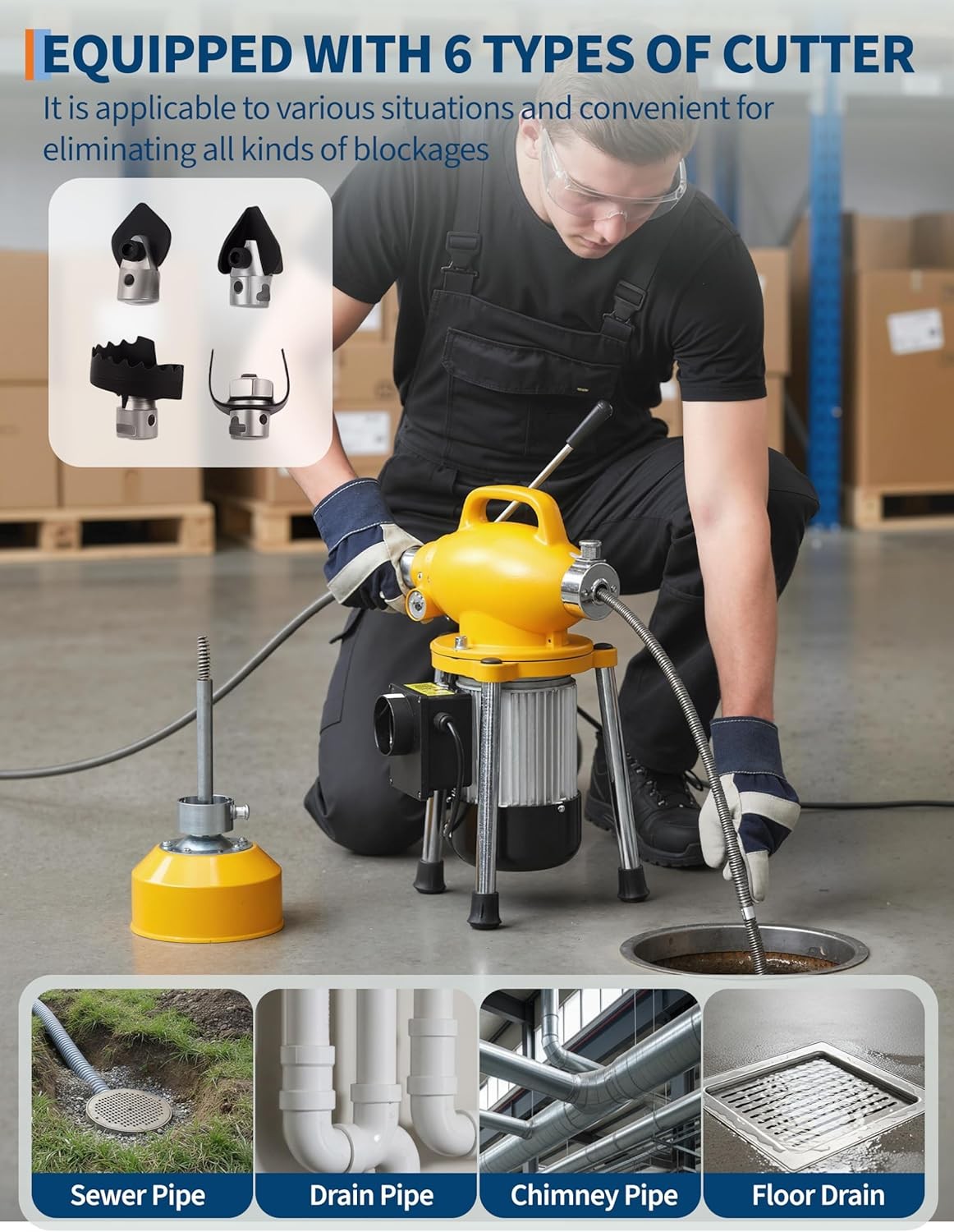 GRAVEE 66FTx 5/8″ Portable Drain Cleaning Machine Auto Feed Electric Sewer Snake