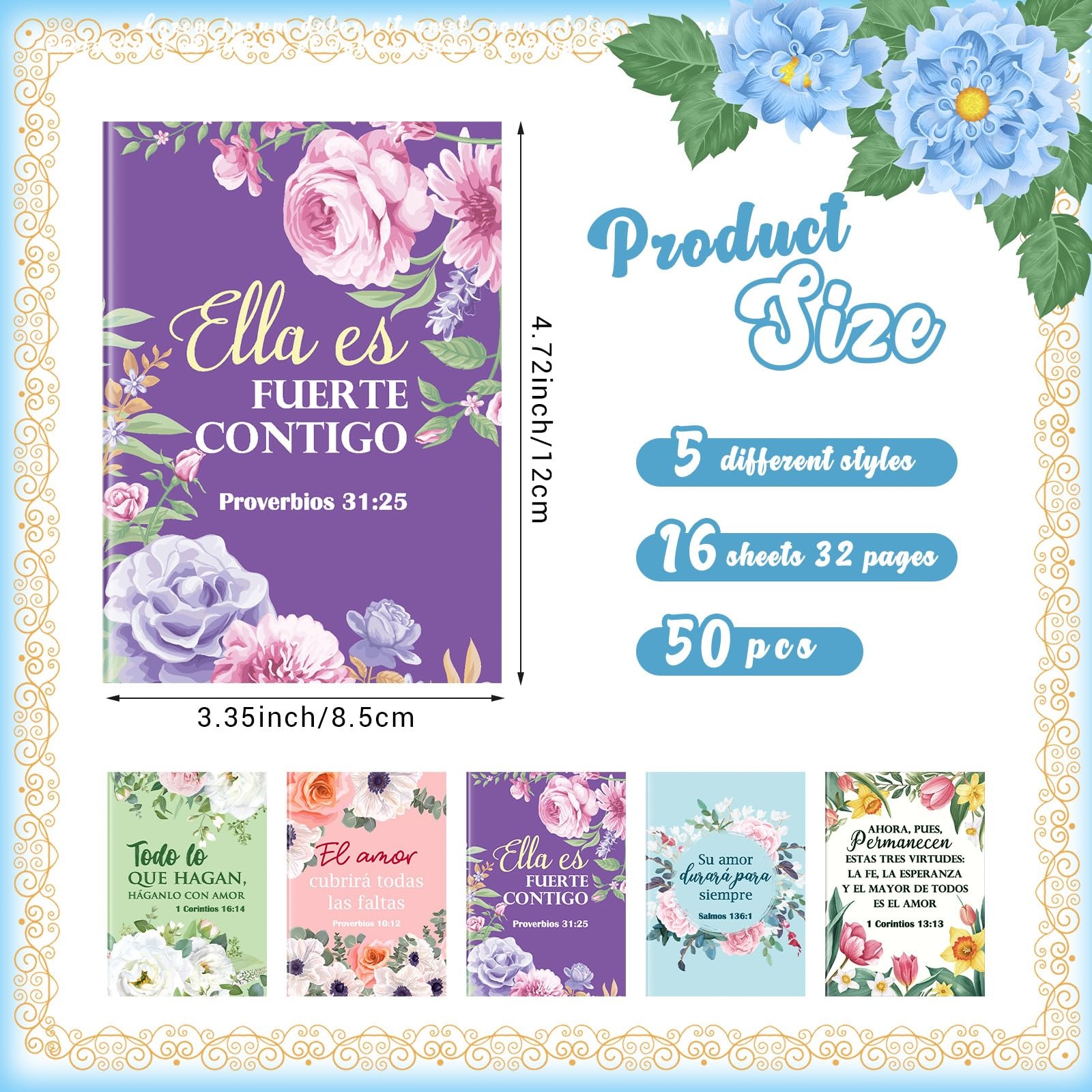 50pcs Small Spanish Christian Notebooks, Mini Floral Pocket Notepads Gifts fo…