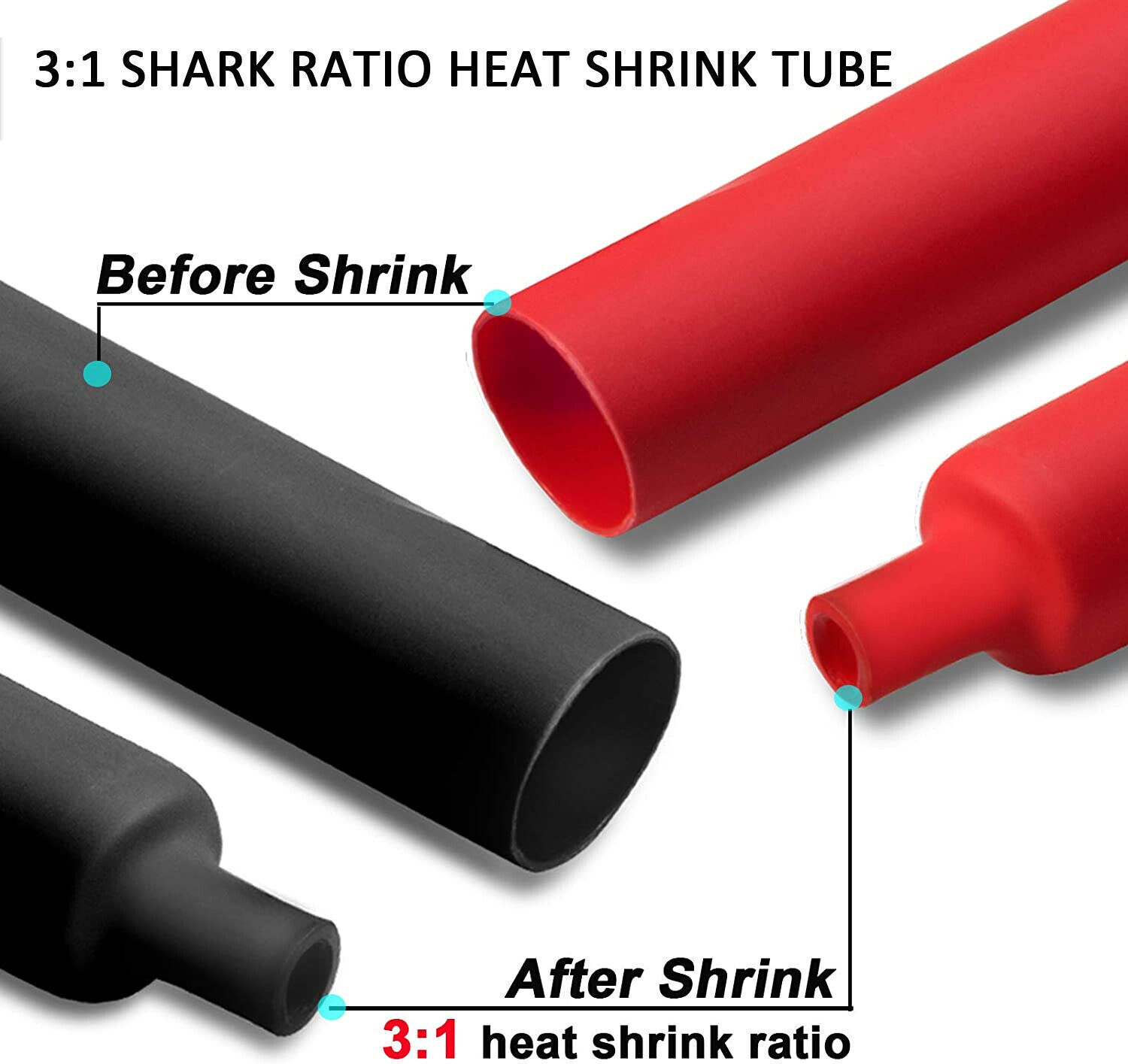 Black or Red 3:1 Heat Shrink Tubing Marine Grade Waterproof Glue Adhesive Lined