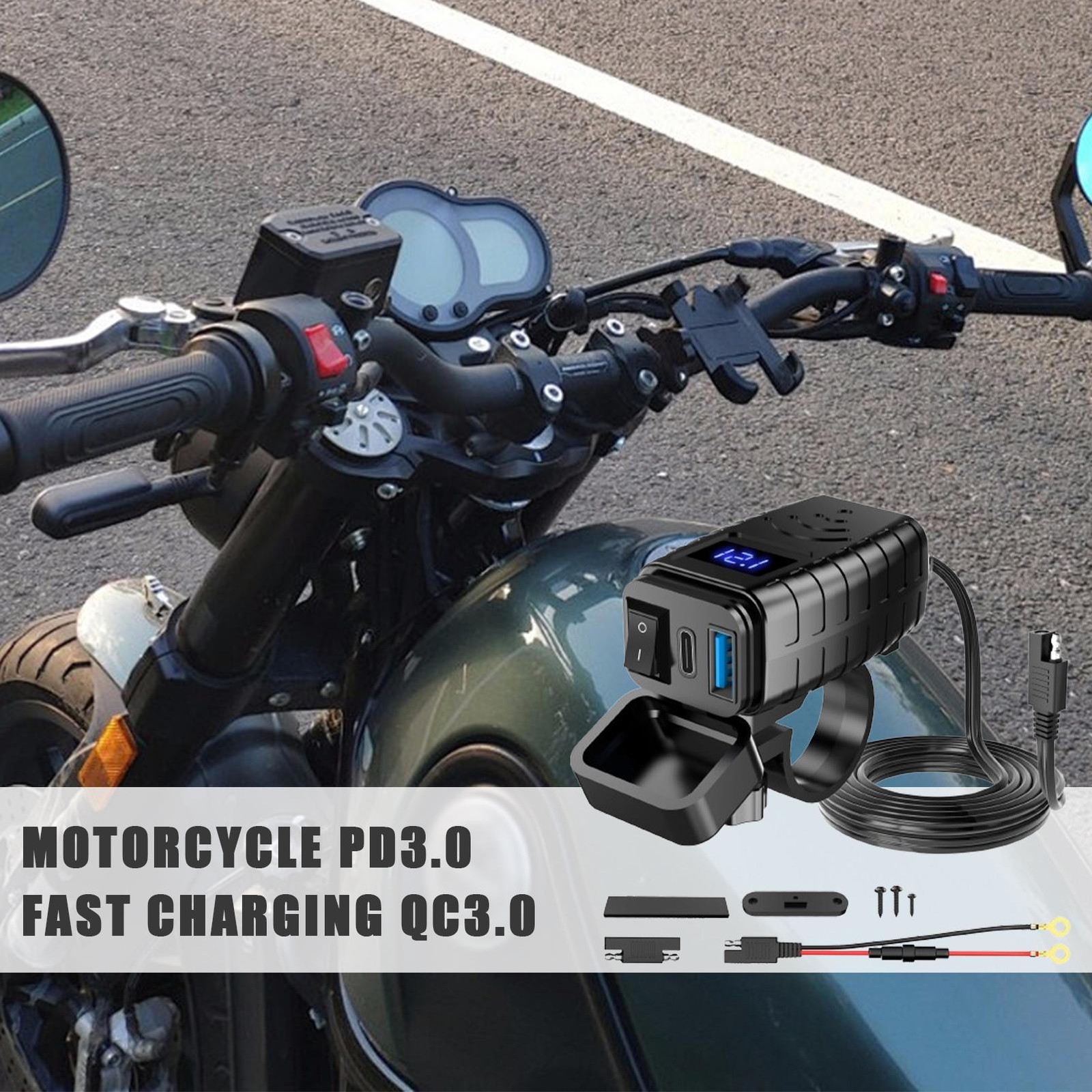 QC 3.0 Motorcycle SAE Dual USB Phone GPS Super Fast Charger Adapter Waterproof