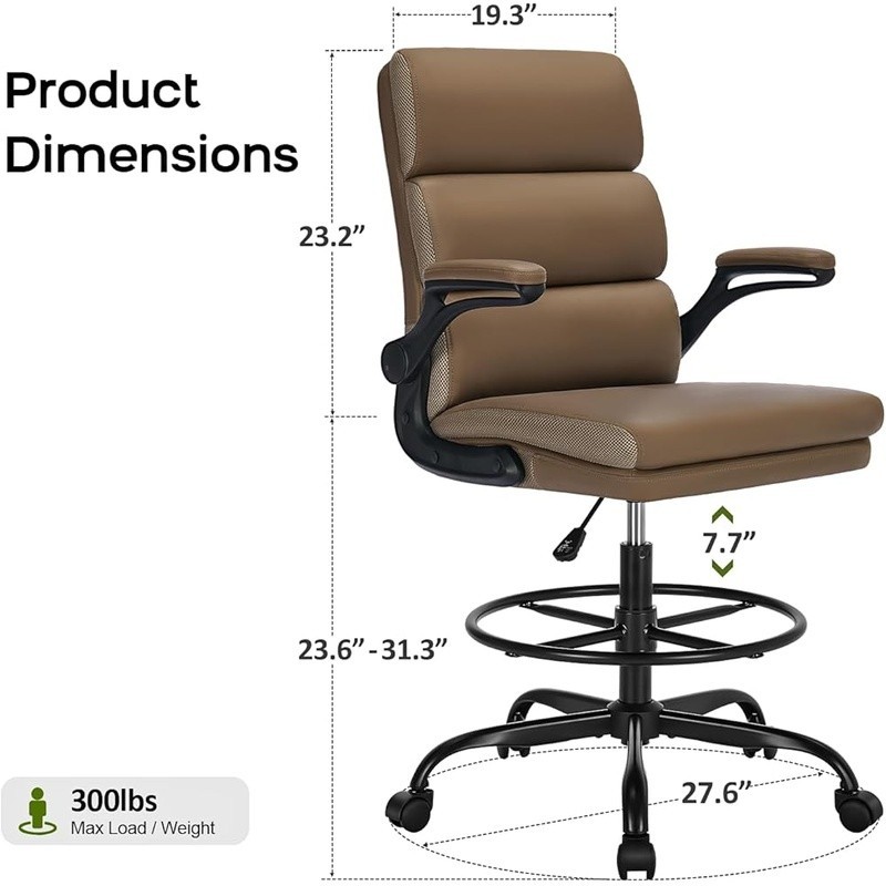 Ergonomic Drafting Chair W/ Adjustable Height & Foot Ring Comfort & Support New