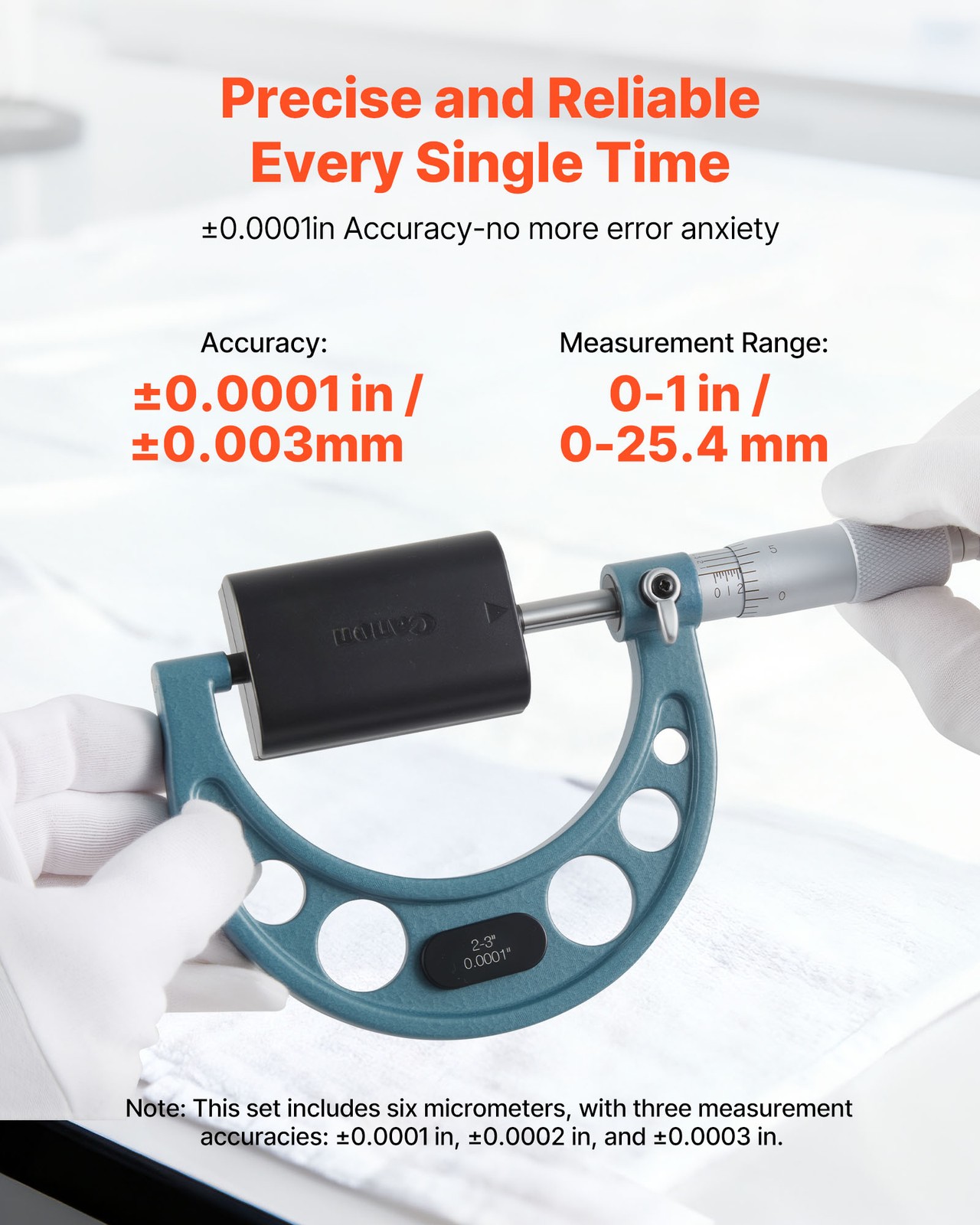 VEVOR 6pcs Outside Micrometer Set 0-6in Range 0.0001in Accuracy Machinist Tool