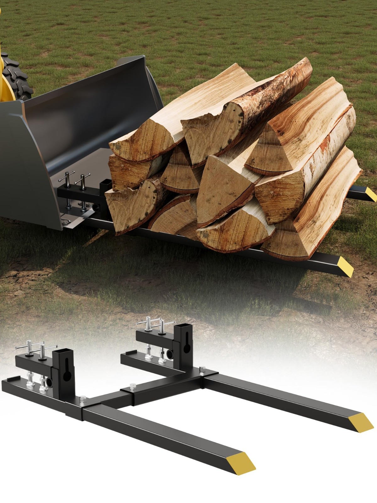 77″ Clamp on Pallet Forks 6000LBS Tractor Bucket Fork &Adjustable Stabilizer Bar