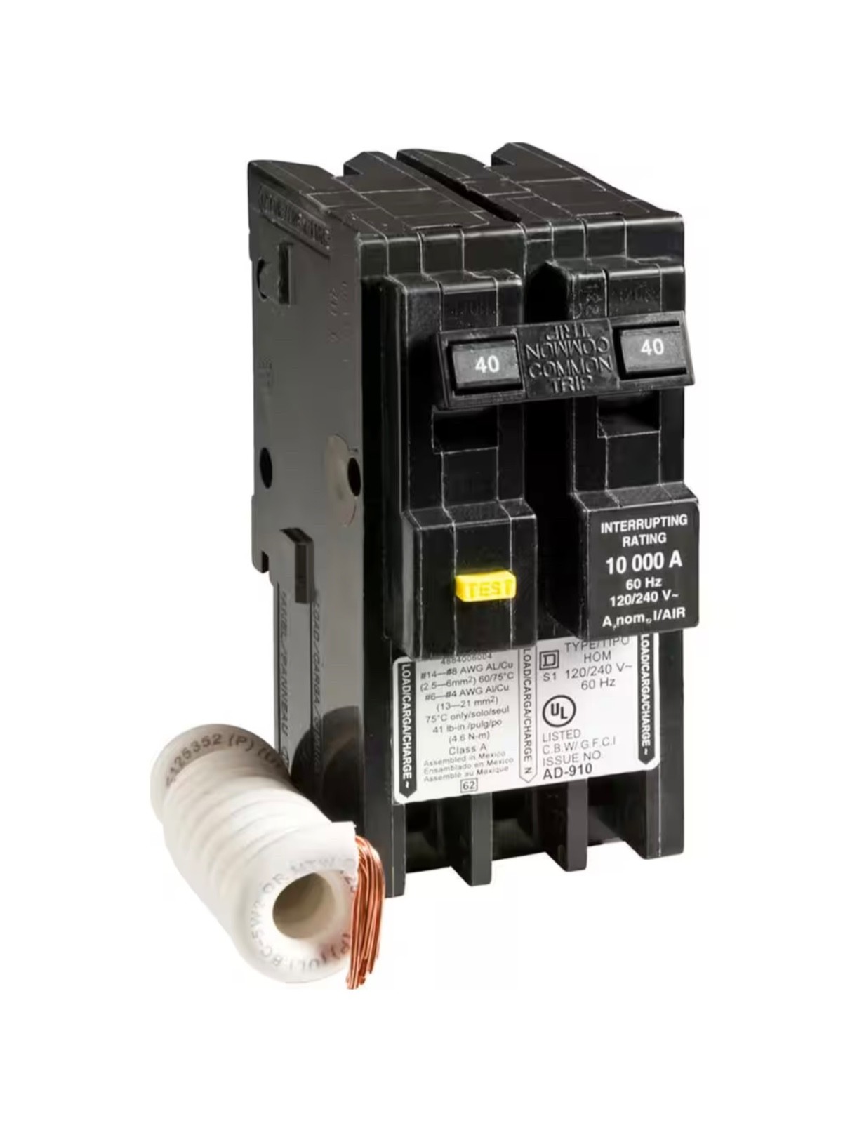 Square D Homeline HOM240GFIC 40 Amp 2-Pole GFCI Circuit Breaker