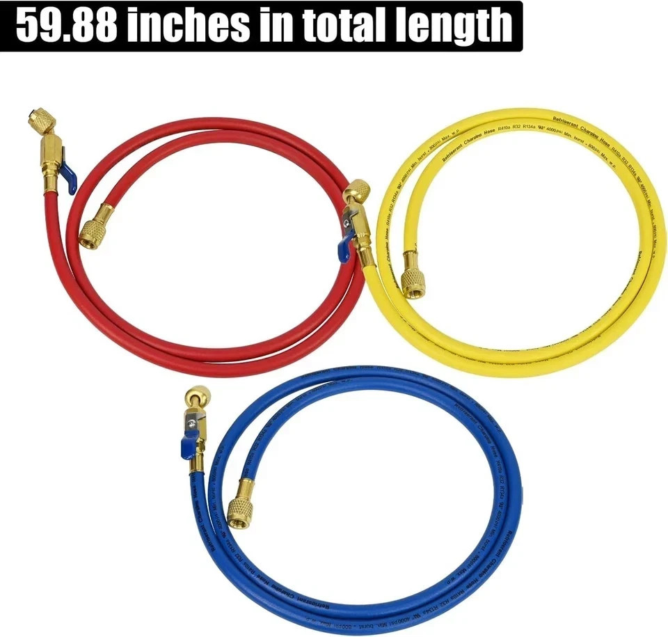 Yellow Jacket Plus II 29986 – 72″ Ball Valve Hoses, 1/4″, Set of 3 – New in Pack
