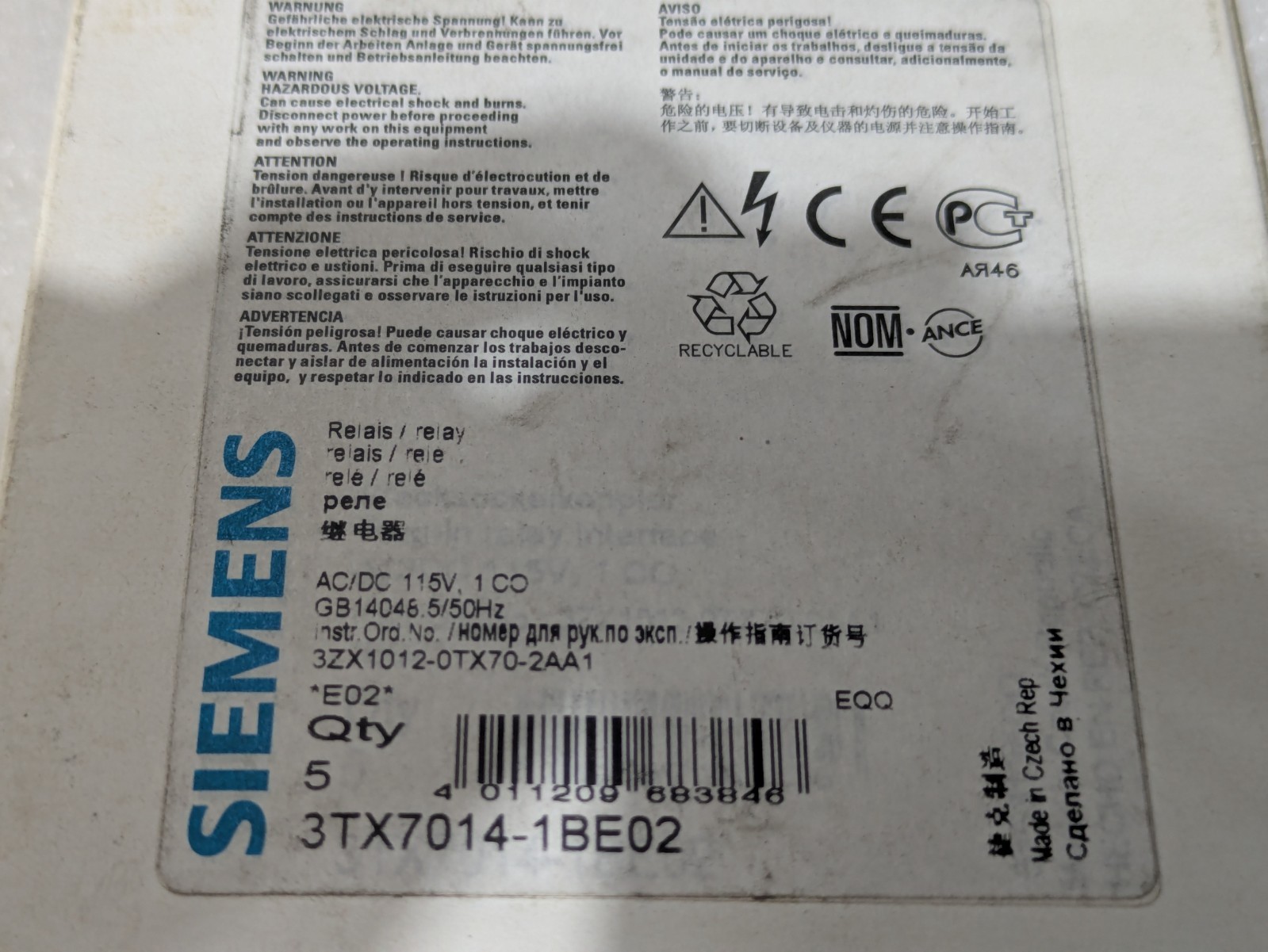 SIEMENS 3TX7014-1BE02 RELAY AC/DC 115V 230V/3A 24V/1A (BOX OF 3)