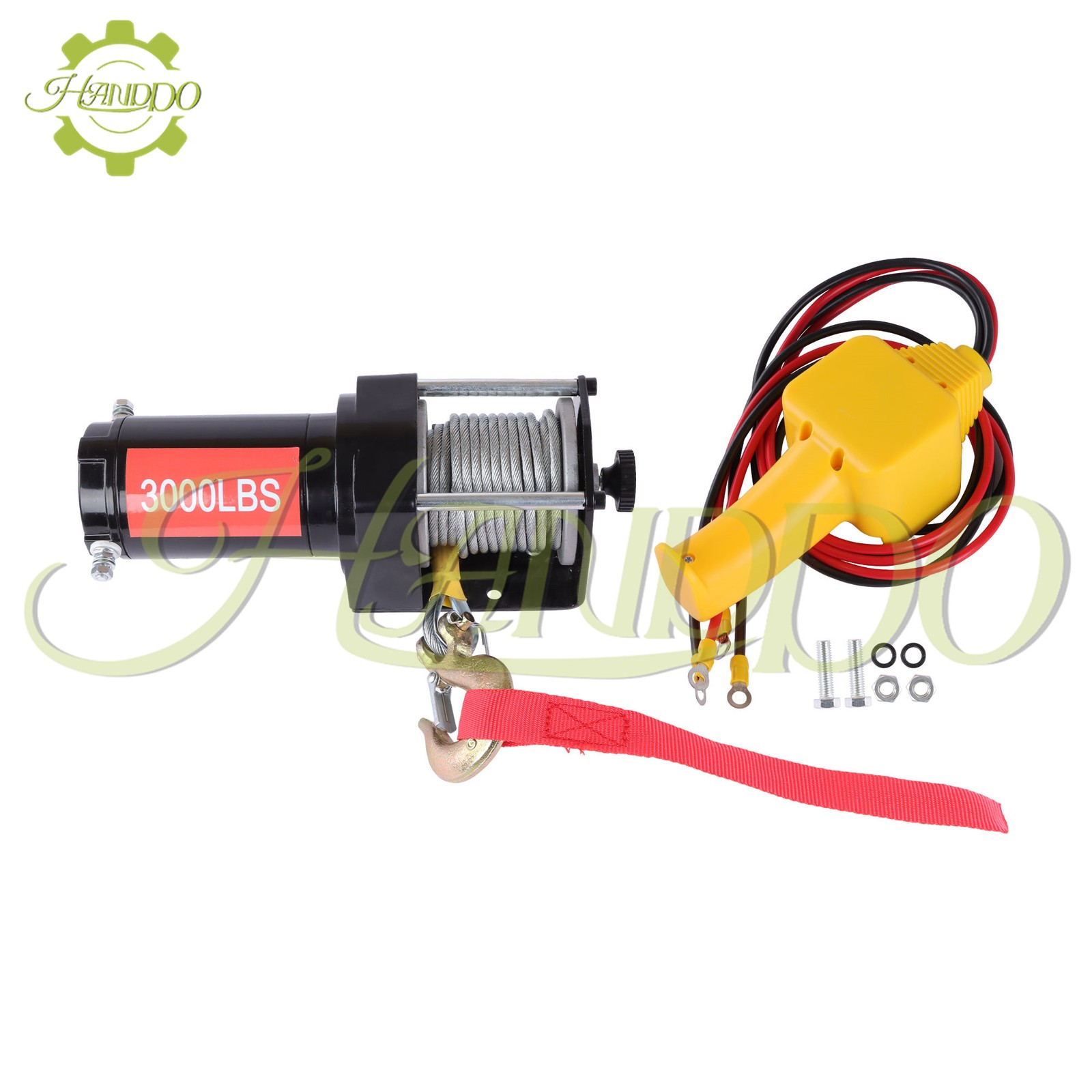 3000lbs Electric Winch 32ft Synthetic Rope 12VDC/1.3HP 2.5m Wired Remote IP55