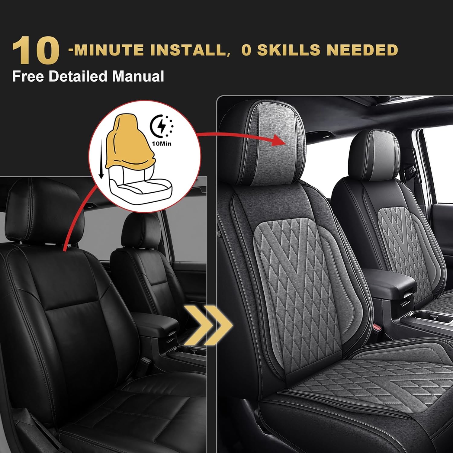 For Toyota Tacoma: 2005-2025 2026 Truck Set Car Seat Covers Synthetic Leather
