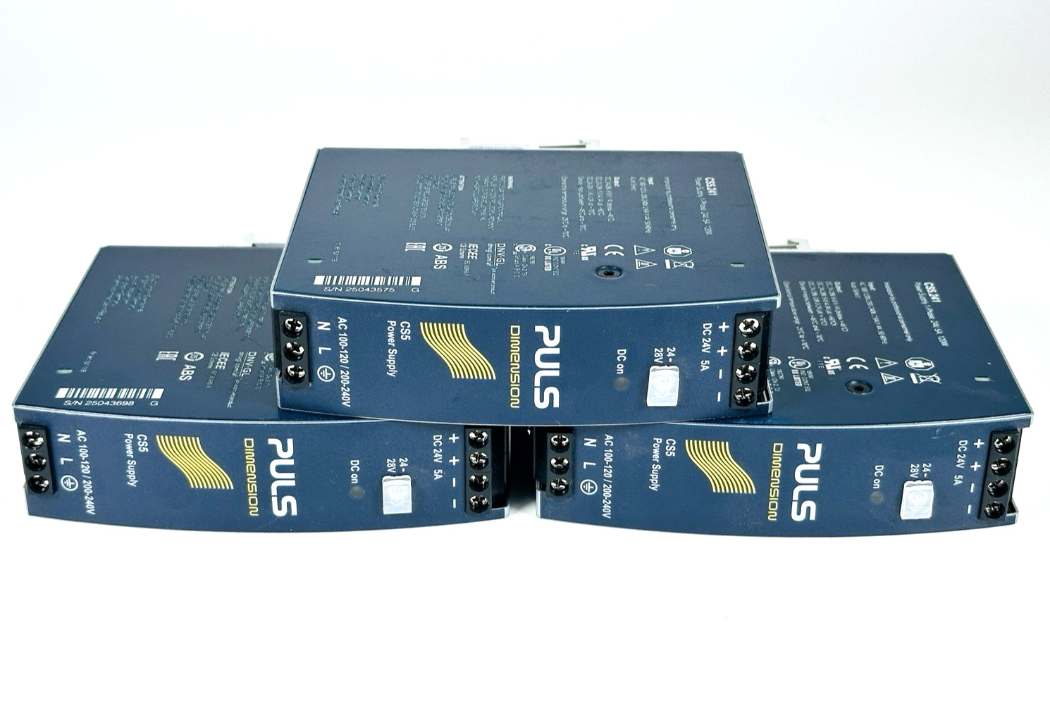 Lot of 3 PULS CS5.241 Power Supply 1-Phase 24V-28V 5A 120W DIN Rail