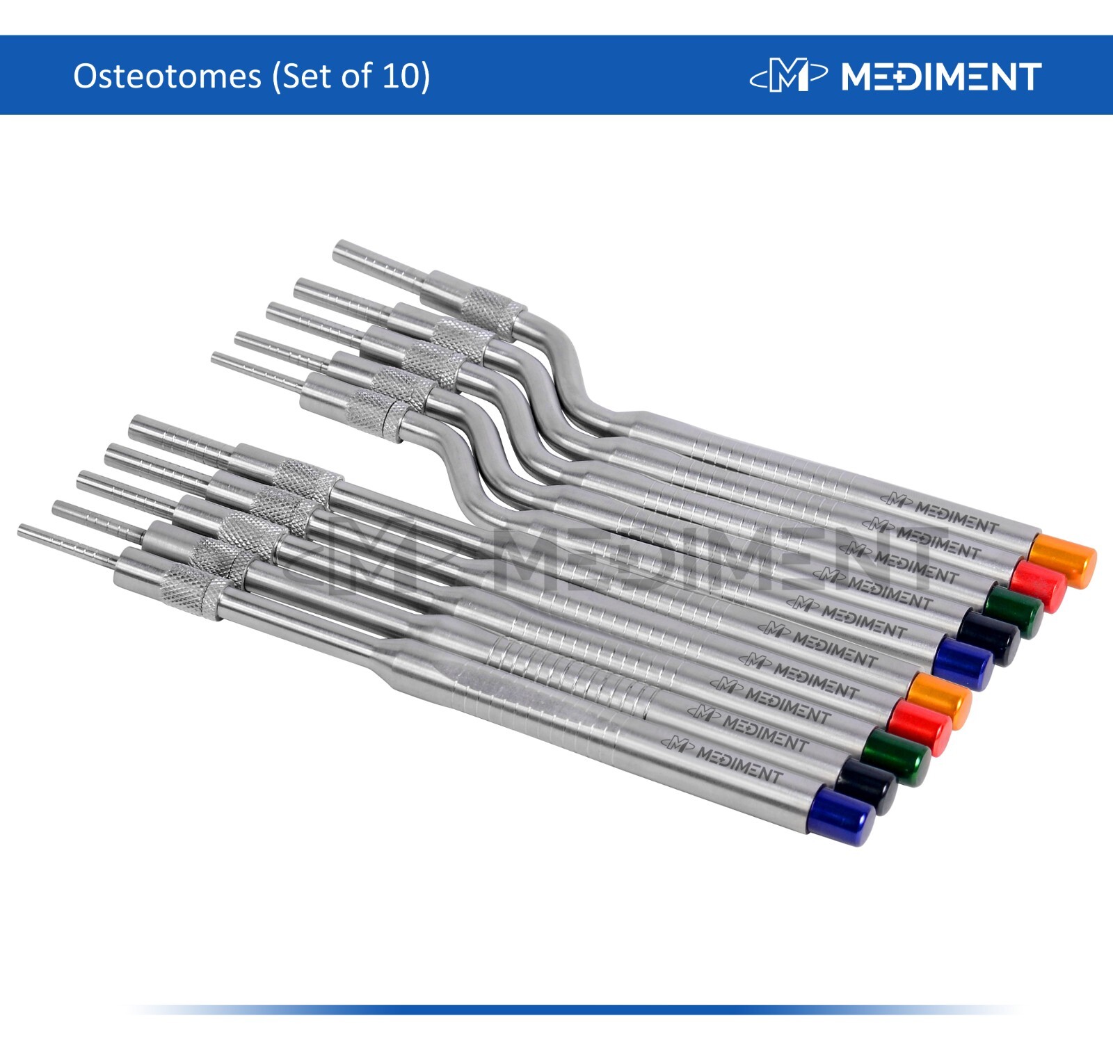 Osteotomes Straight and Curved Tip Bone Spreading Dental Surgical Set of 10