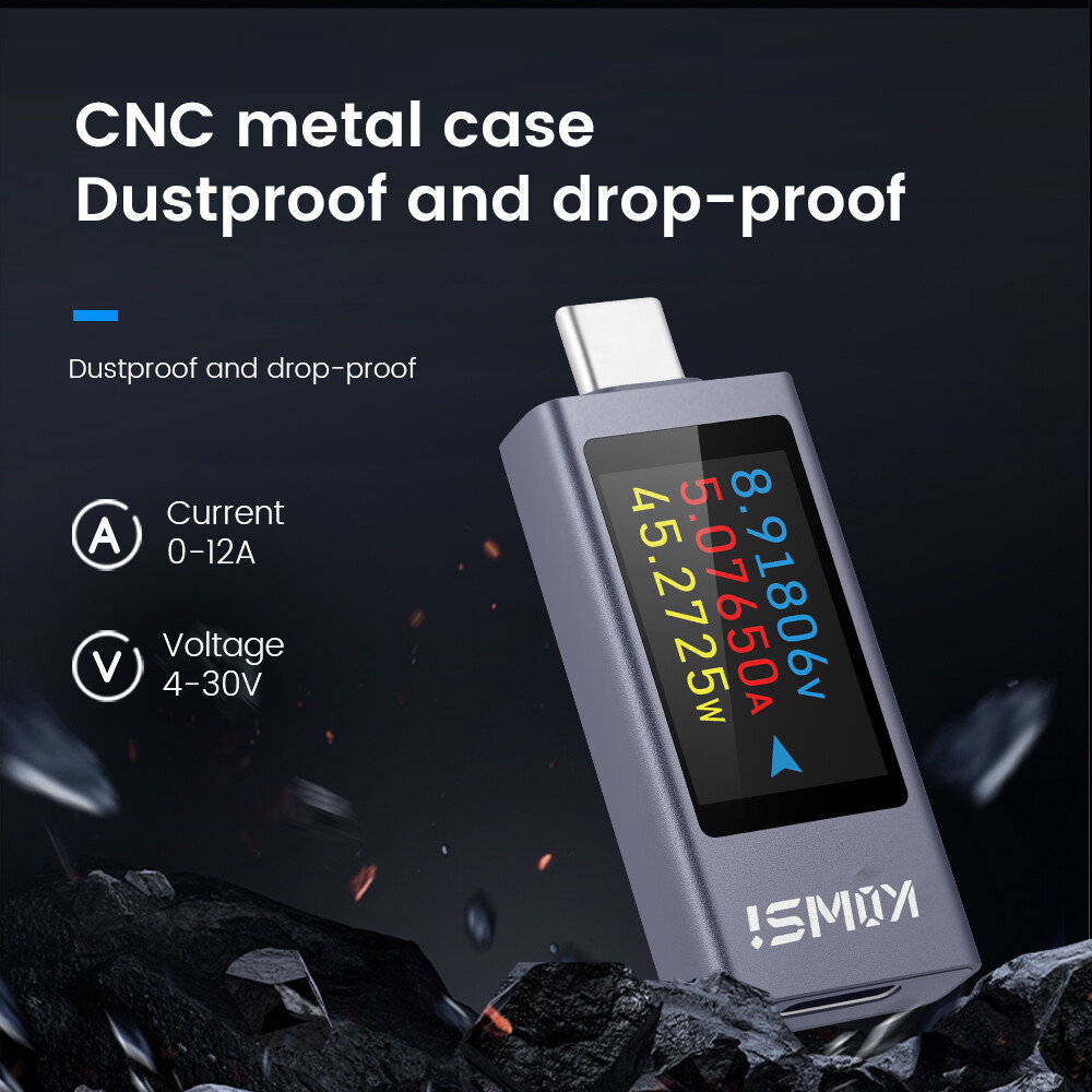 USB Type-C Power Tester Digital Voltage Current Capacity Meter DC4-30V 0-12A