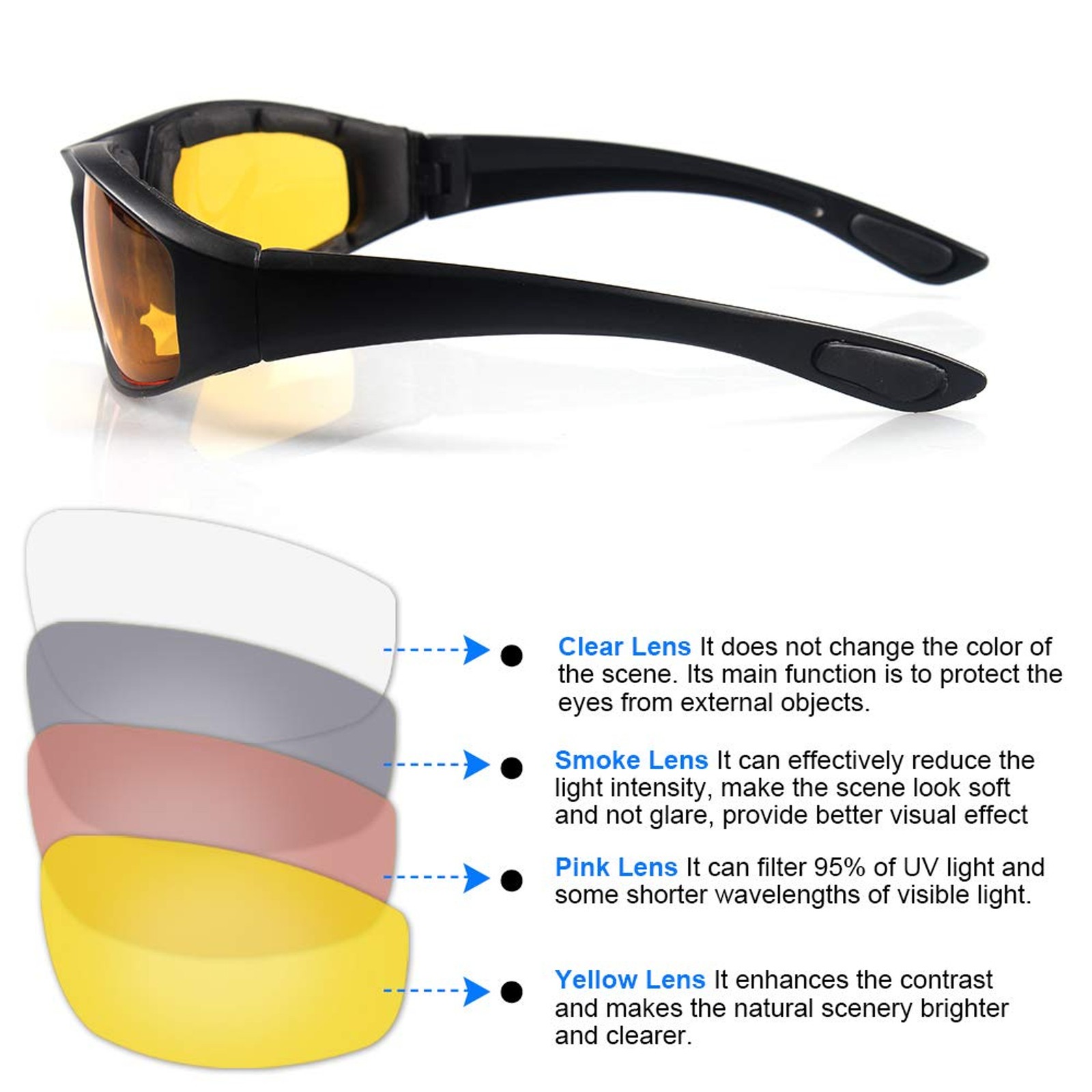 3 Pair Motorcycle Riding Glasses Padding Goggles UV Protection Dustproof Windpro