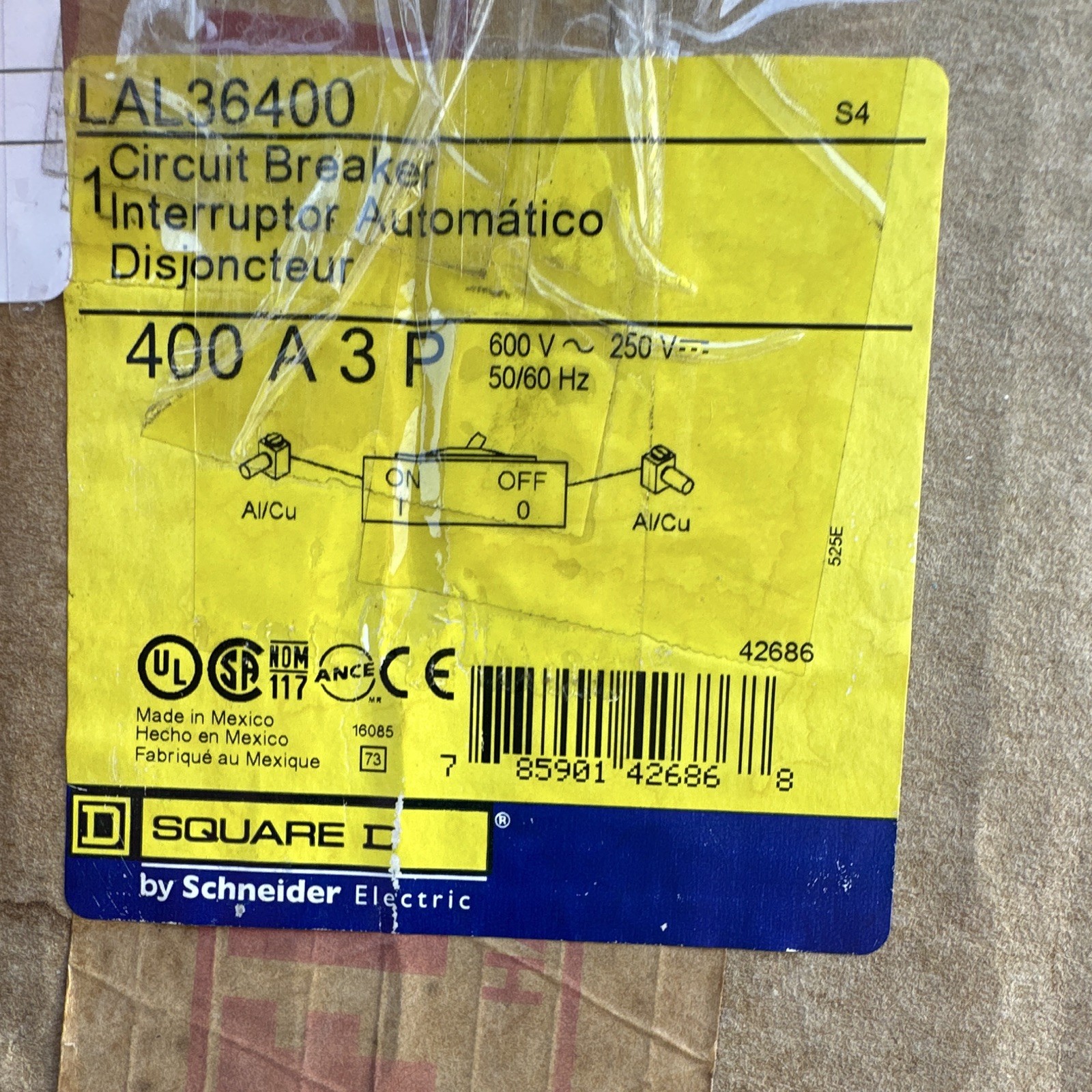 Square D LAL36400 Circuit Breaker 400A 3 Pole 600VAC Trip Indicator