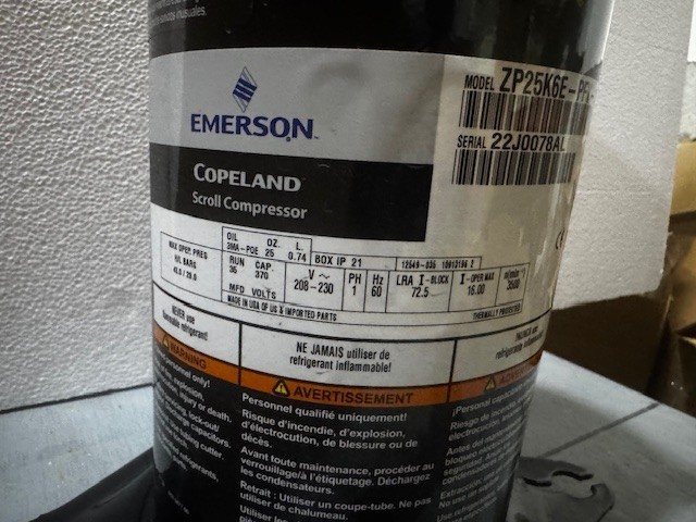 Copeland Compressor ZP25K6E-PFV-130 2.5 Tons R410 208-230/1/60