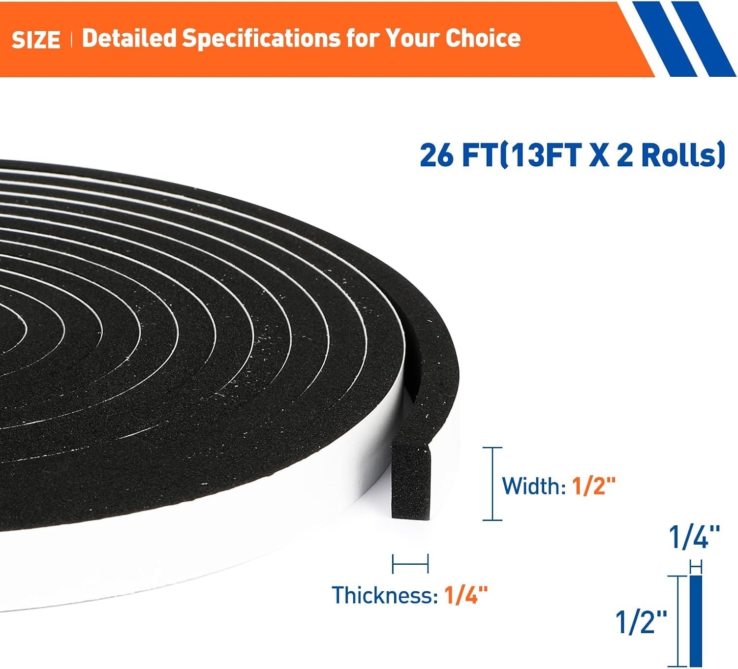 1/2in Wide X 1/4in Thick Foam Tape For Door Insulation Window Seal | Closed Cell