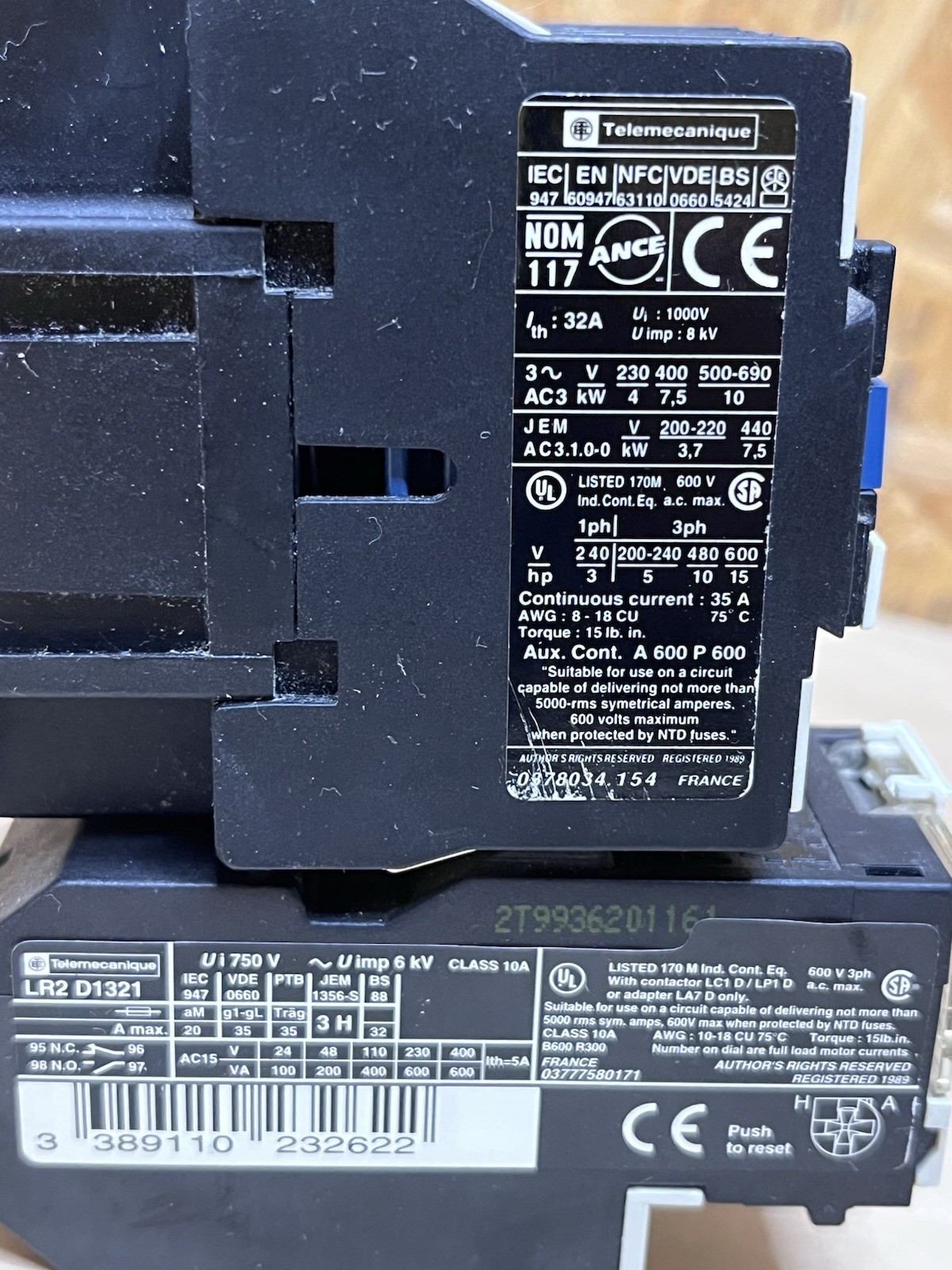 Telemecanique LC1 D1810 Type F7 Contactor WITH LR2 D1321 Relay, 110 VAC, 18A