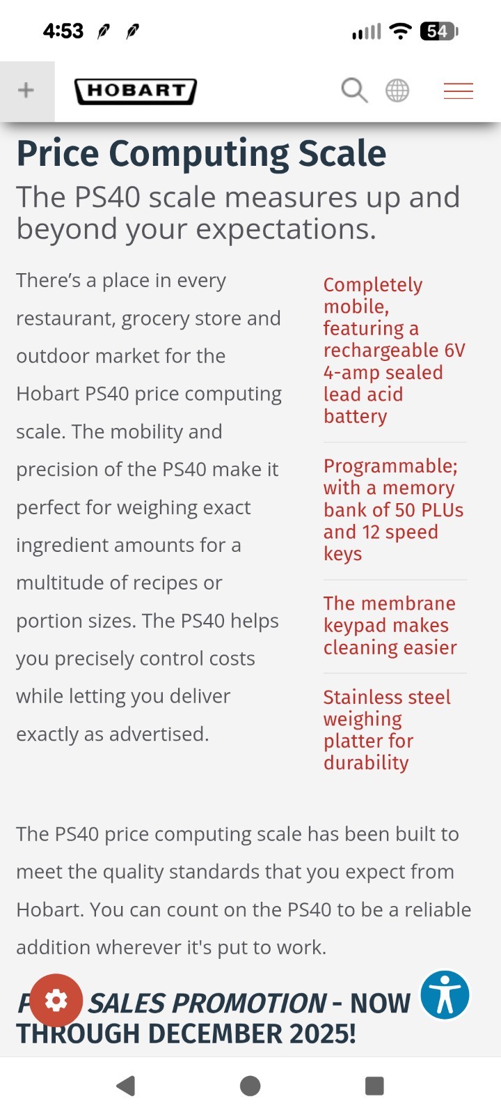 Hobart PS40 Digital Price Computing Legal for Trade Scale, 30 lb Capacity