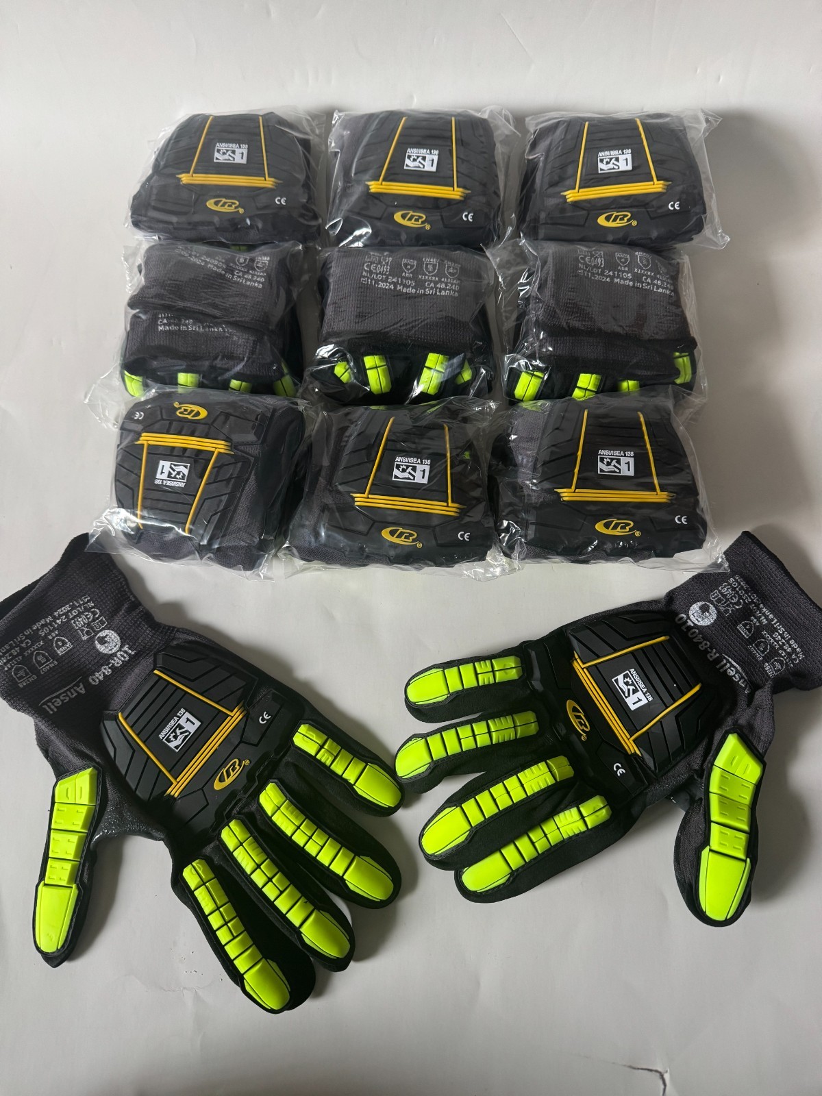 10 Pairs Ansell Ringers® Nitrile Half-Dipped Anti-Impact Gloves R-840 Size 6