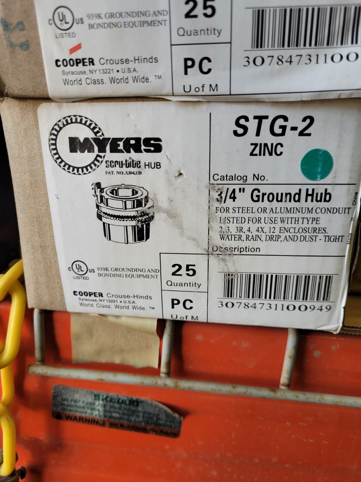 Myers Hub – 3/4″ Ground Lug – Zinc Box of 25 pcs – FREE STANDARD SHIPPING