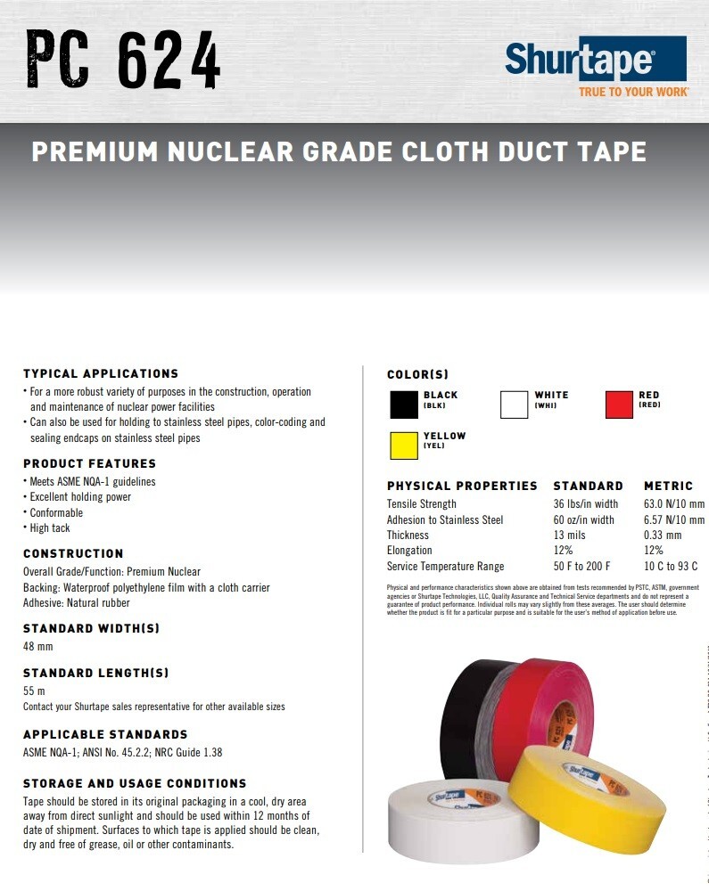 2″ Shurtape PC 624 Premium Nuclear Grade Cloth Duct Tape WHITE 13 mil 48mm x 55m
