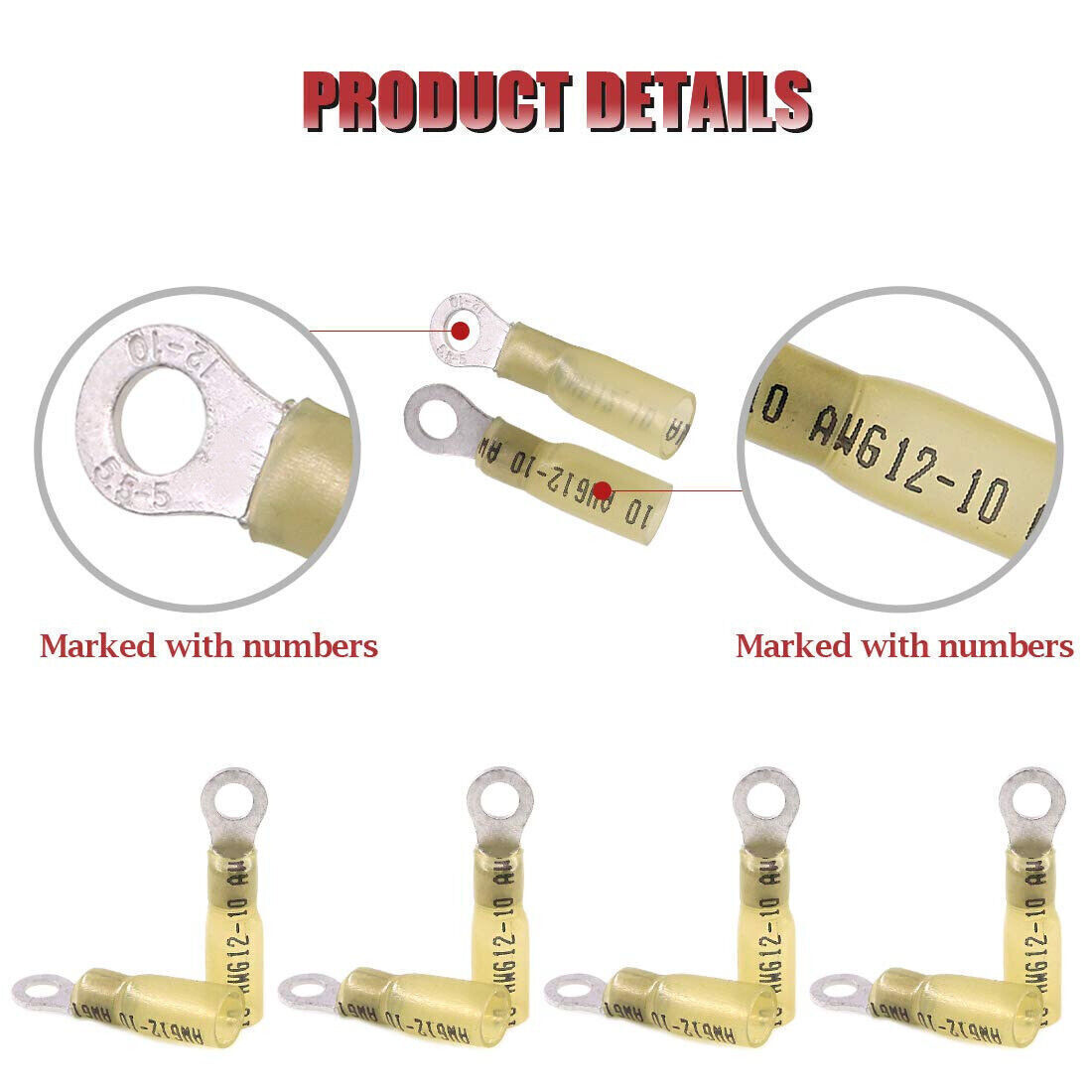Waterproof Wire Crimp Connectors Heat Shrink Ring Terminals 22-10 AWG 50-500PCS