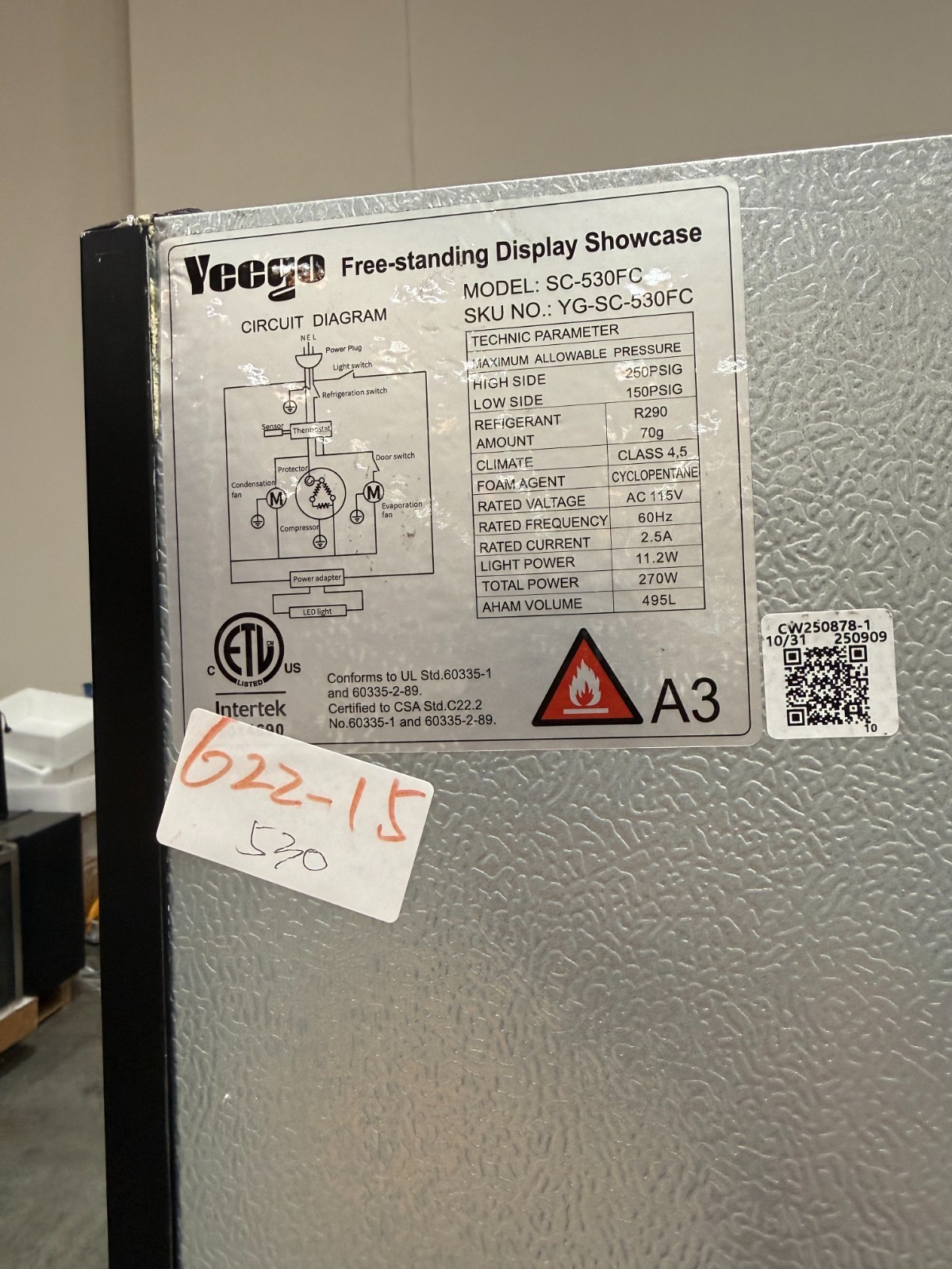 Yeego 17.5 Cu.ft Display Beverage Refrigerator 32-50°F Commercial Fridge Store