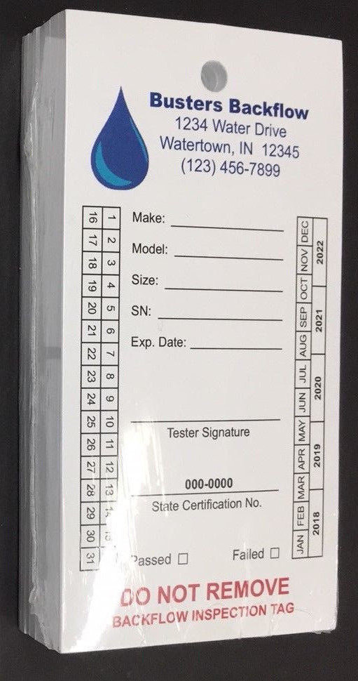 Backflow Inspection Tags – Custom Print – Waterproof – UV Resistant (Pkg of 100)