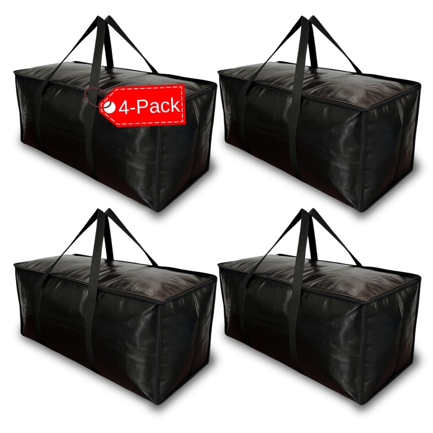 BAG-THAT! 4-Pack Black Moving Bags, Extra Large Storage Bags with Zipper, Wat…