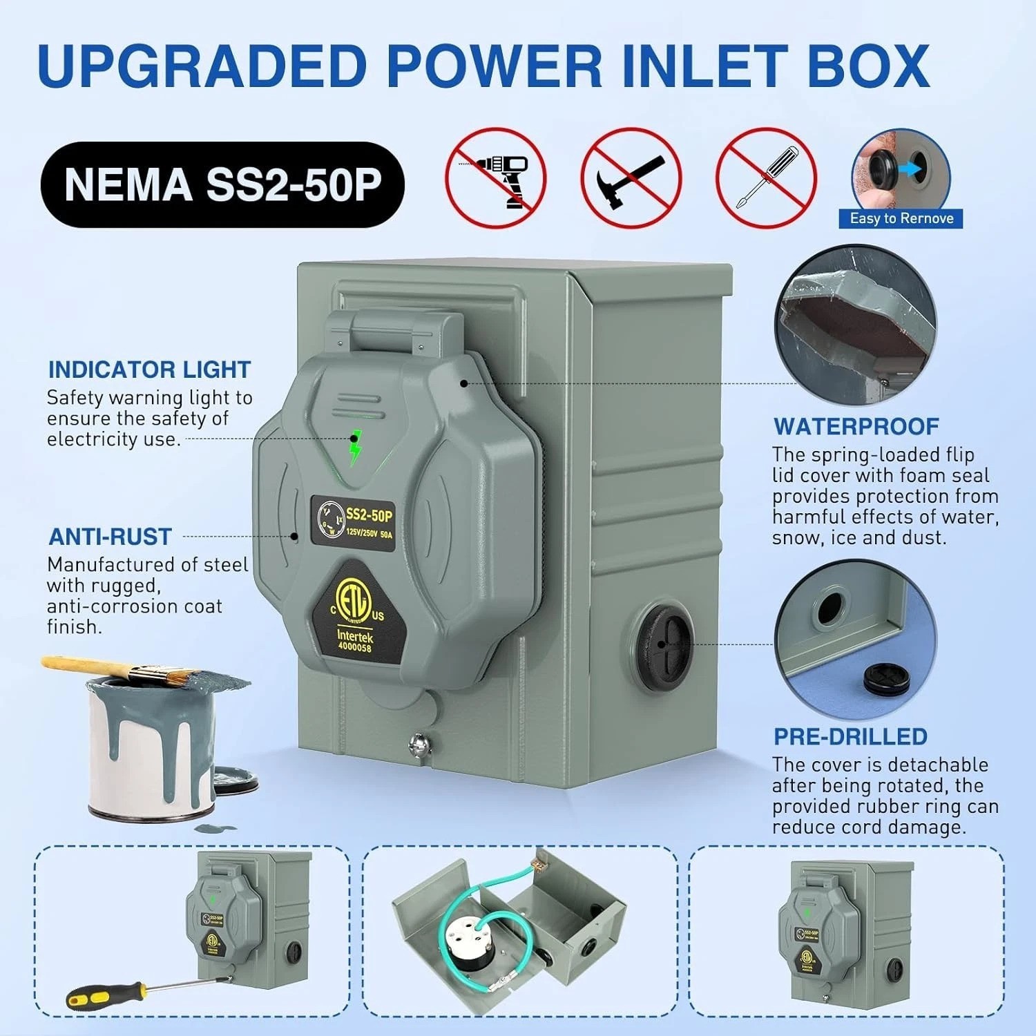 Heavy-Duty 50A 25FT Generator Cord with Certified Inlet Box for Durability