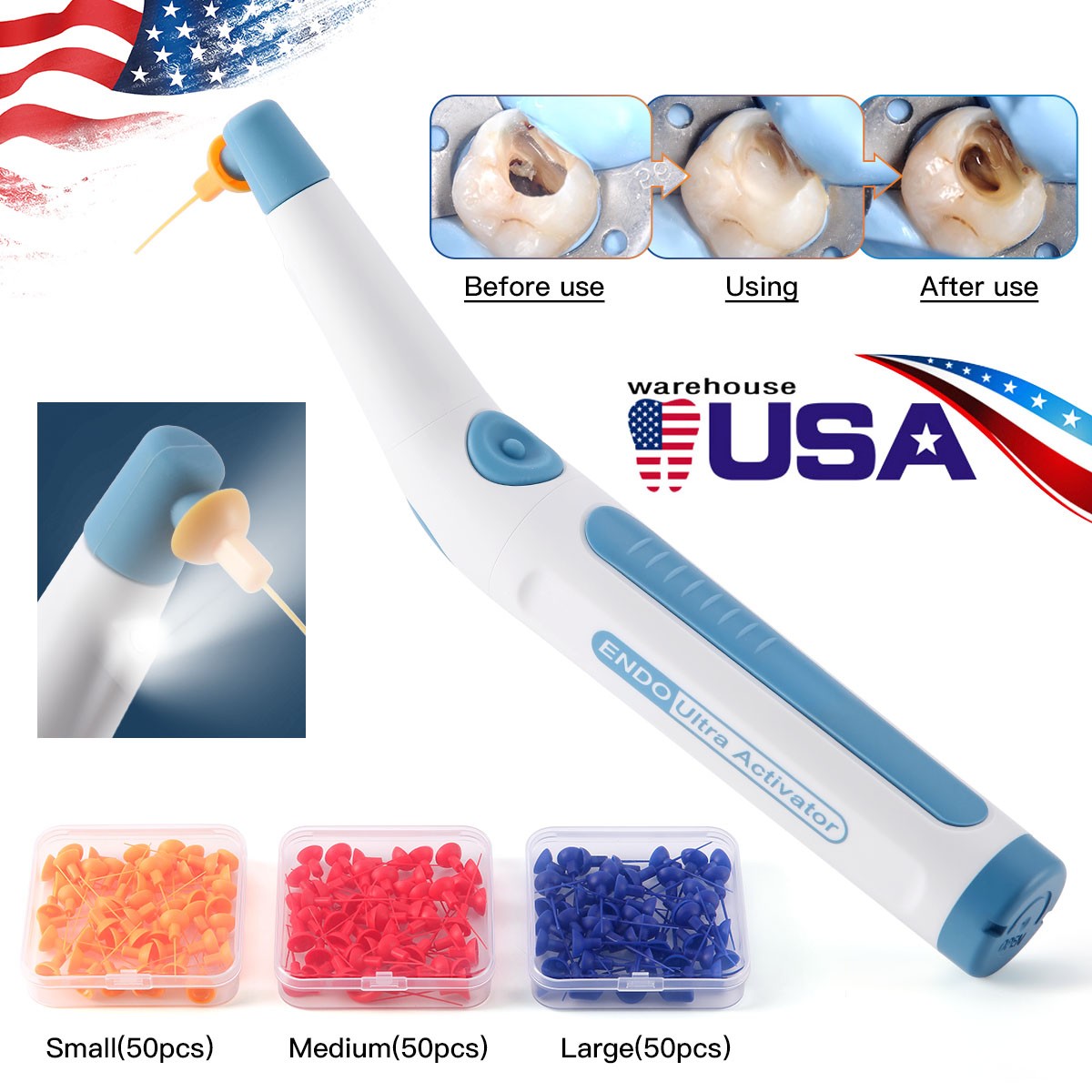Dental Endodontic LED Activator Sonic Endo Ultra Irrigator Root Canal 150 Tips