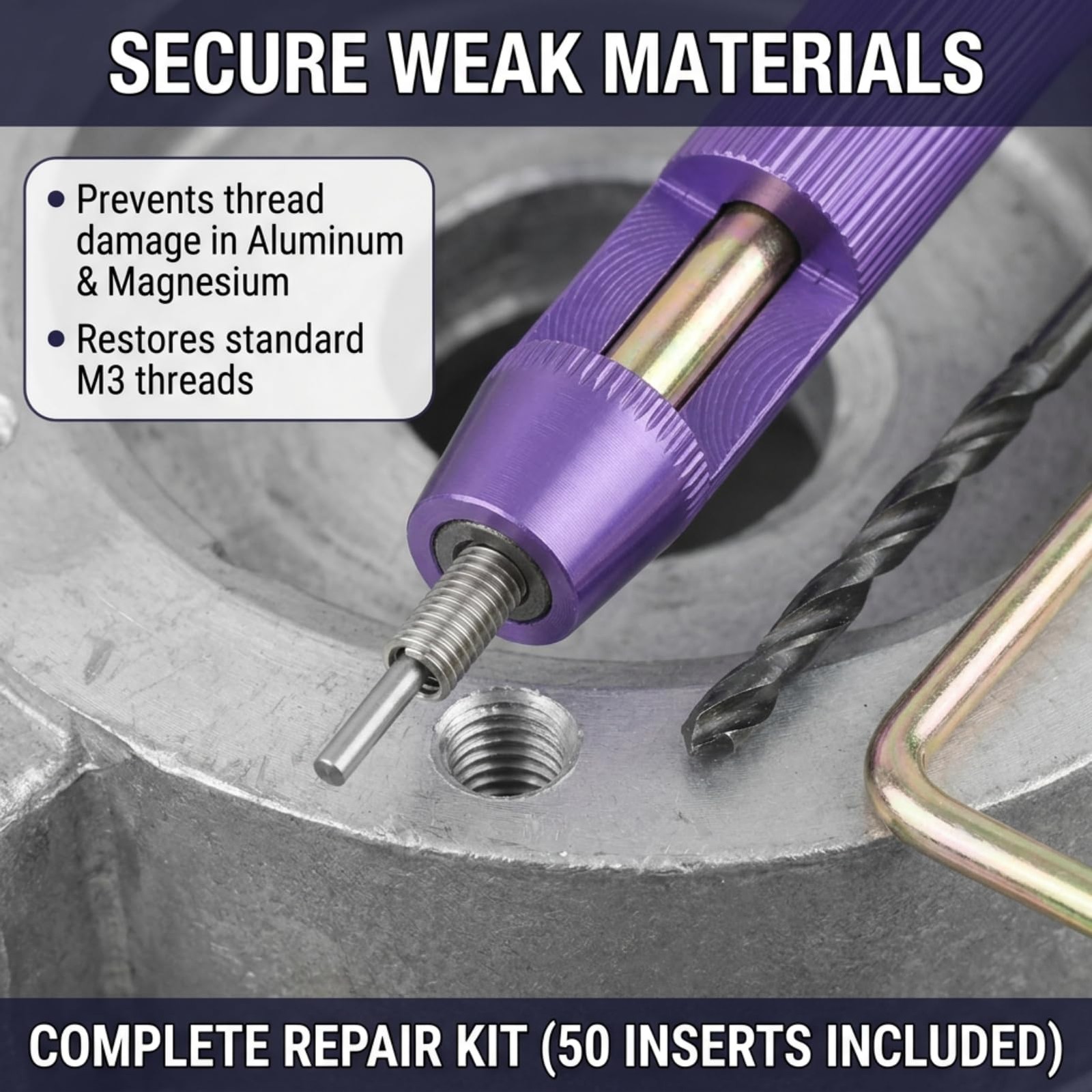M3 Helicoil Thread Repair Kit – 50pcs Stainless Steel Coiled default, defult