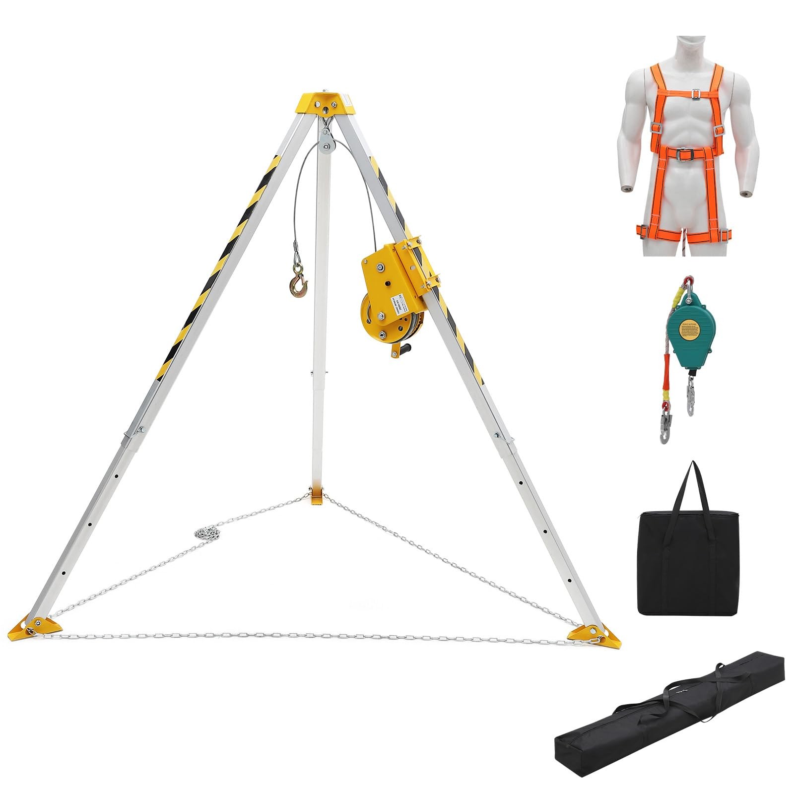 Confined Space Tripod Kit, 2600 Lbs Winch, 8ft Legs & 98ft Cable, Rescue Tripod