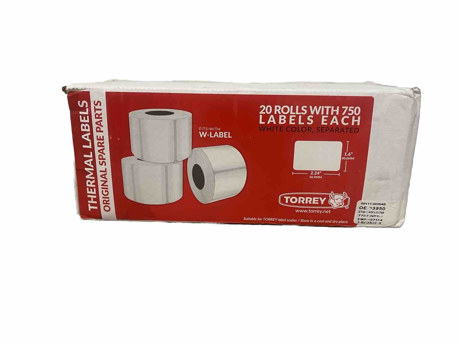 OEM Torrey W-Label Scale Blank Standard Thermal Label 1 Case/20 Roll, 750/Roll