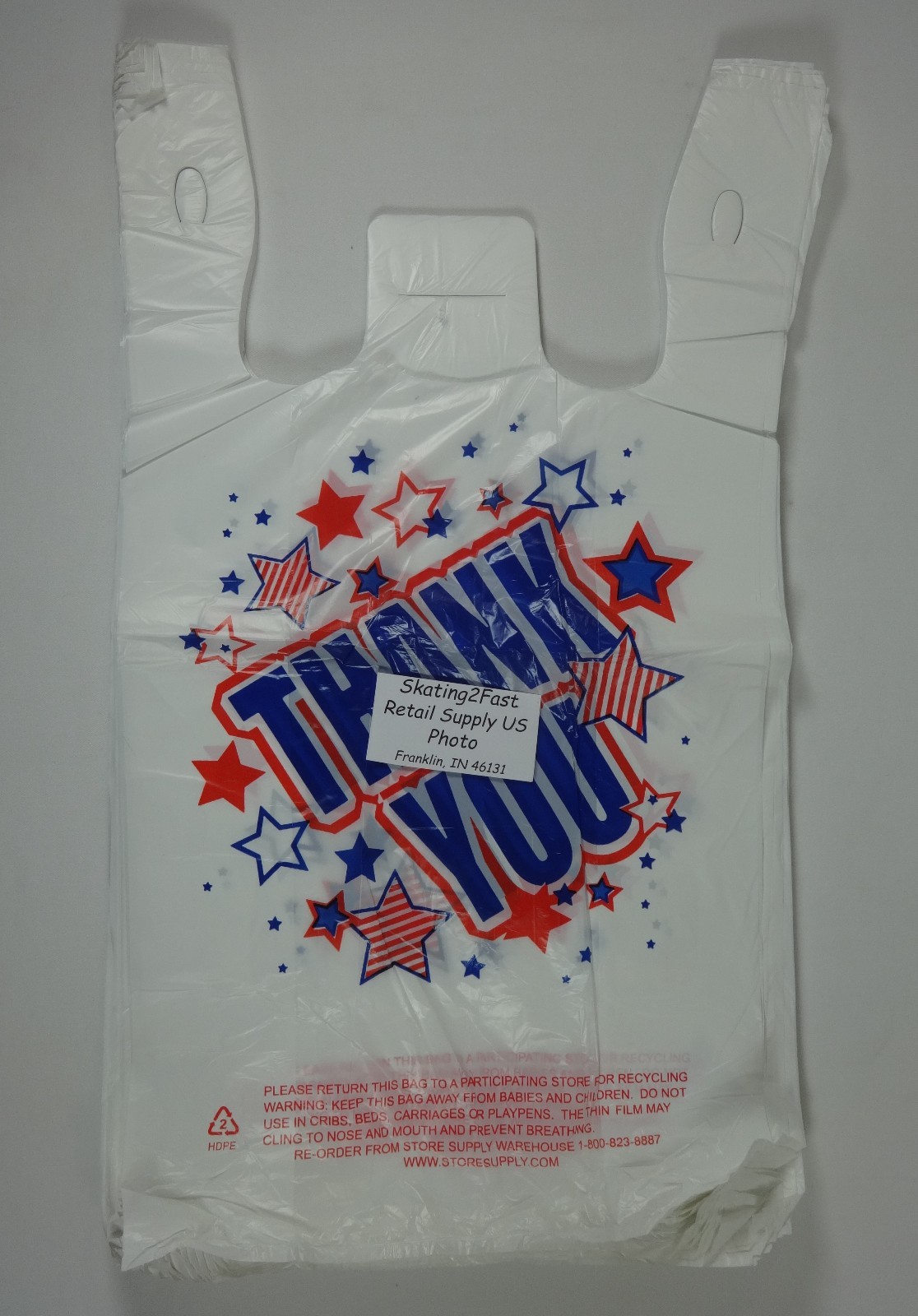 100 Qty. Americana THANK YOU White Plastic T-Shirt Bags 11.5″ x 6″ x 21″