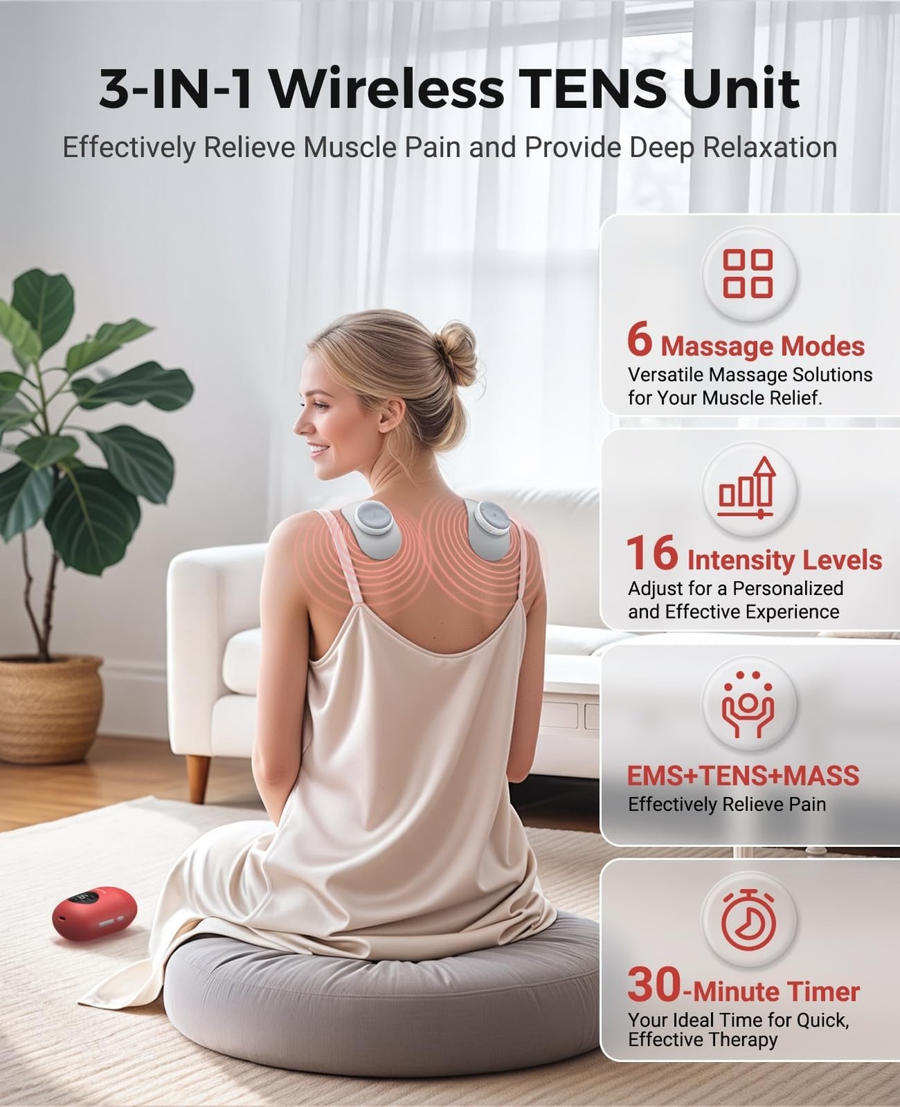 Wireless TENS Unit, Muscle Stimulator for Pain Relief, Portable TENS Machine,…