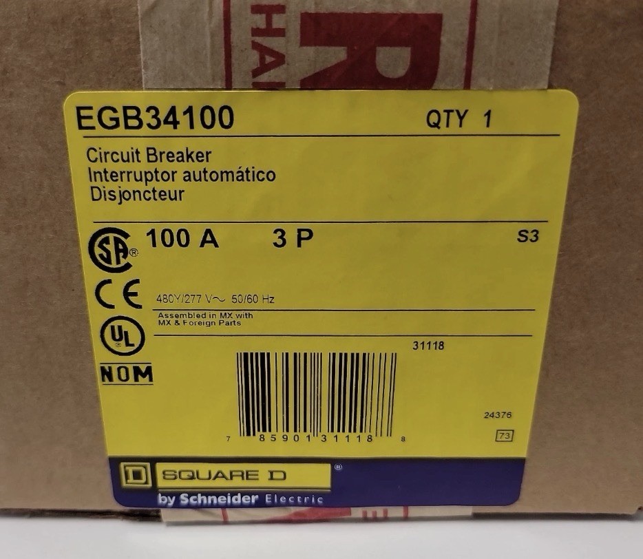 Square D EGB34100 Circuit Breaker 100A 3-Pole 480v/277v