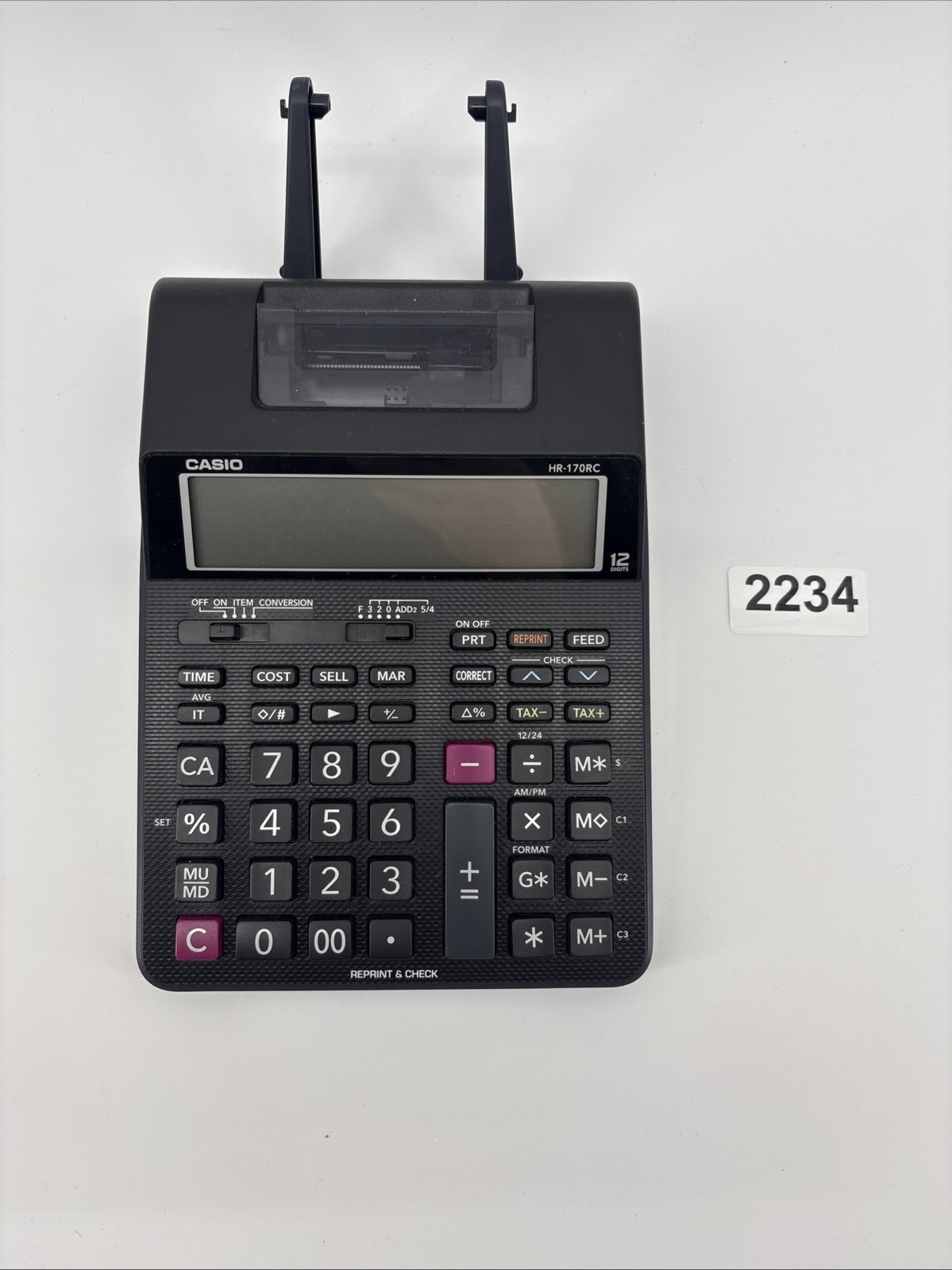 Black Casio HR-170RC Calculator Desktop Printing Adding Machine Battery Operated