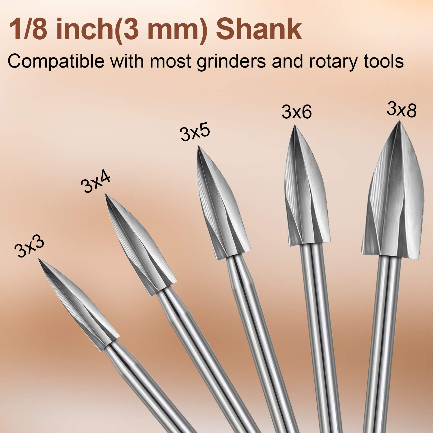 Honoson 15 Pieces Wood Carving and Engraving Drill 3 to 8 millimeters, Gray