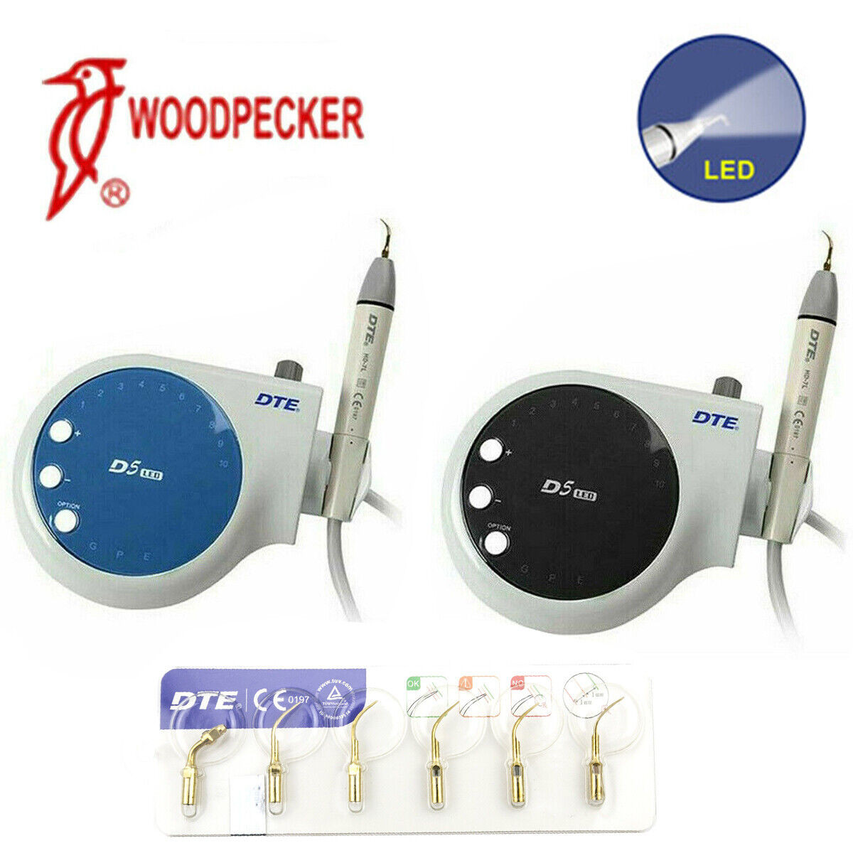 Woodpecker DTE D5 LED Dental Ultrasonic Scaler W/ HD-7L LED Handpiece + 6 Tips