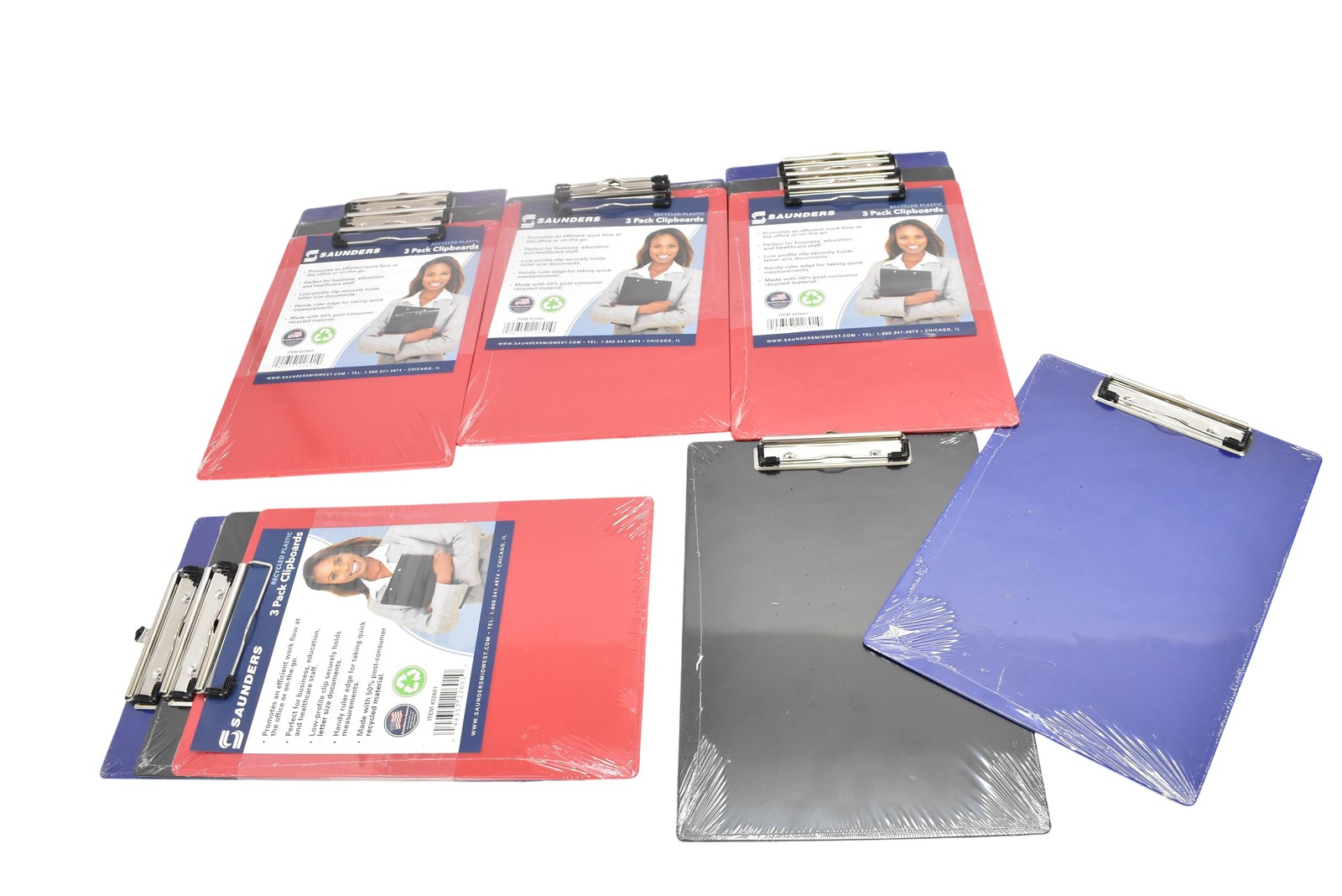 SAUNDERS Recycled Plastic 3 Pack Clipboards Lot Of 14 Assorted Colors Office